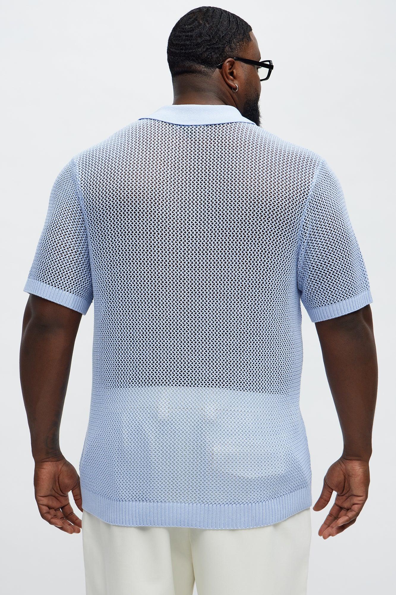 Vacation Me Please Open Knit Polo - Light Blue Product Image