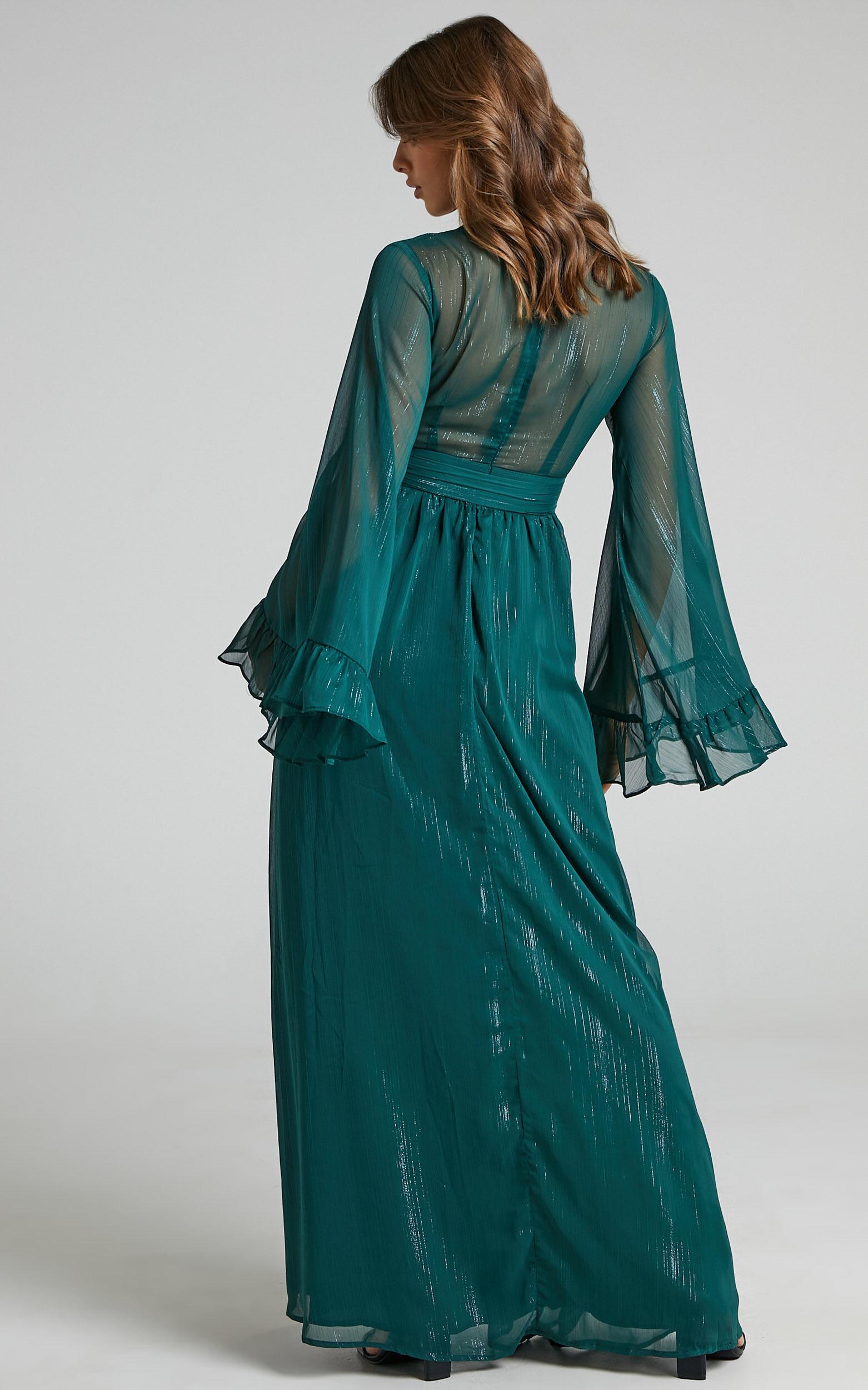 Dangerous Woman Maxi Dress - Plunge Thigh Split Dress in Emerald Product Image