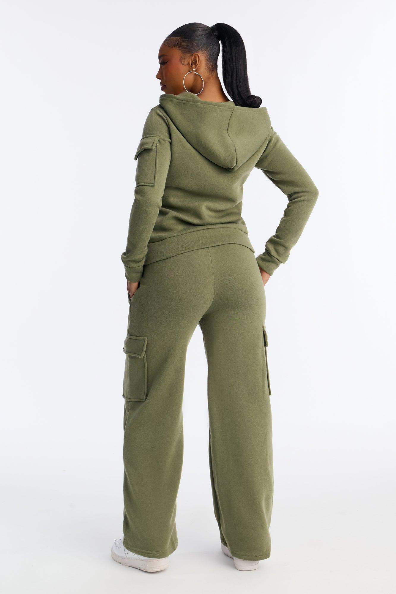On The Run Cargo Fleece Pant Set - Olive Female Product Image