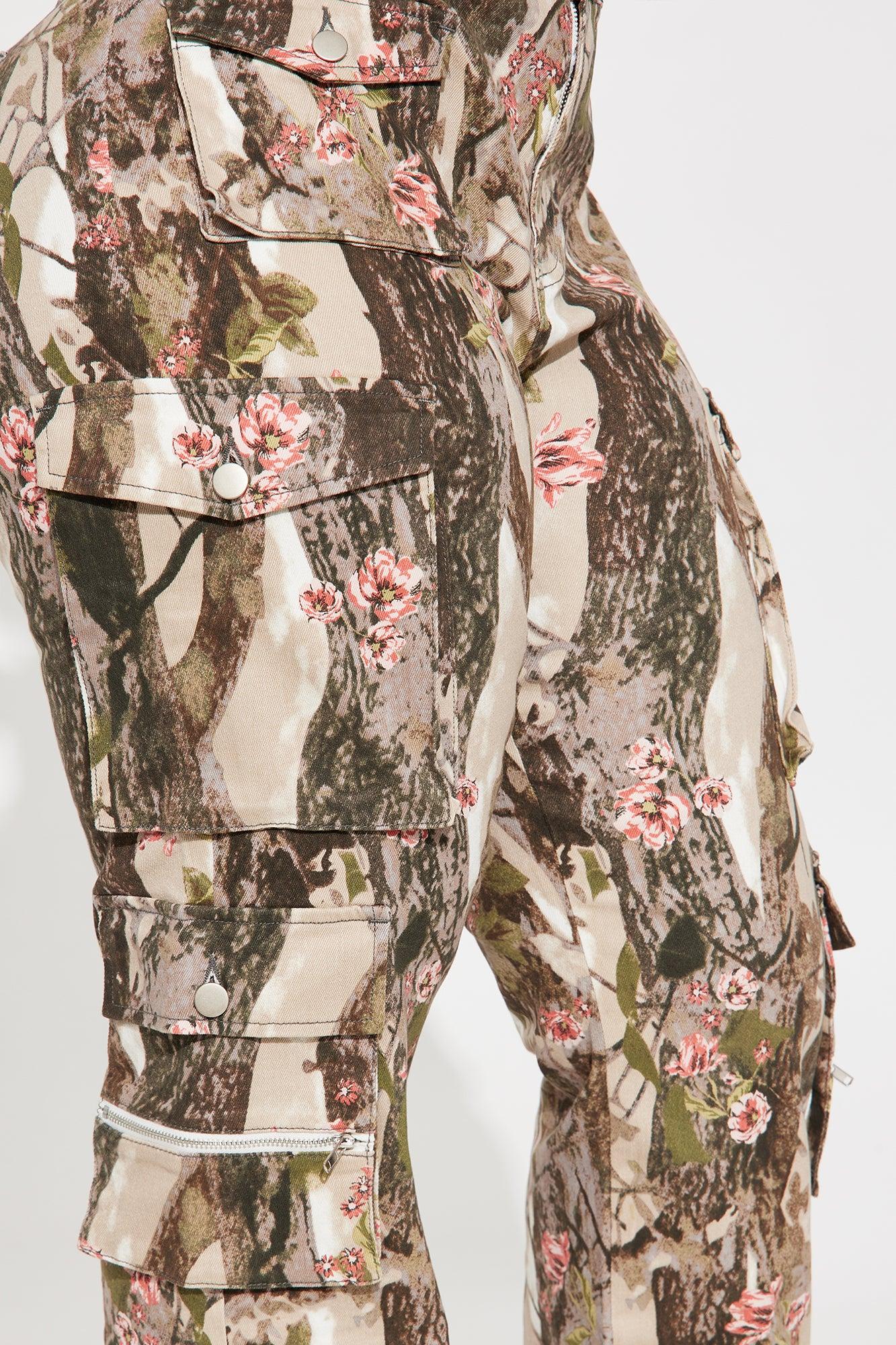 Tall By A Long Shot Floral Camo Stretch Cargo Jeans - Taupe/combo Female Product Image