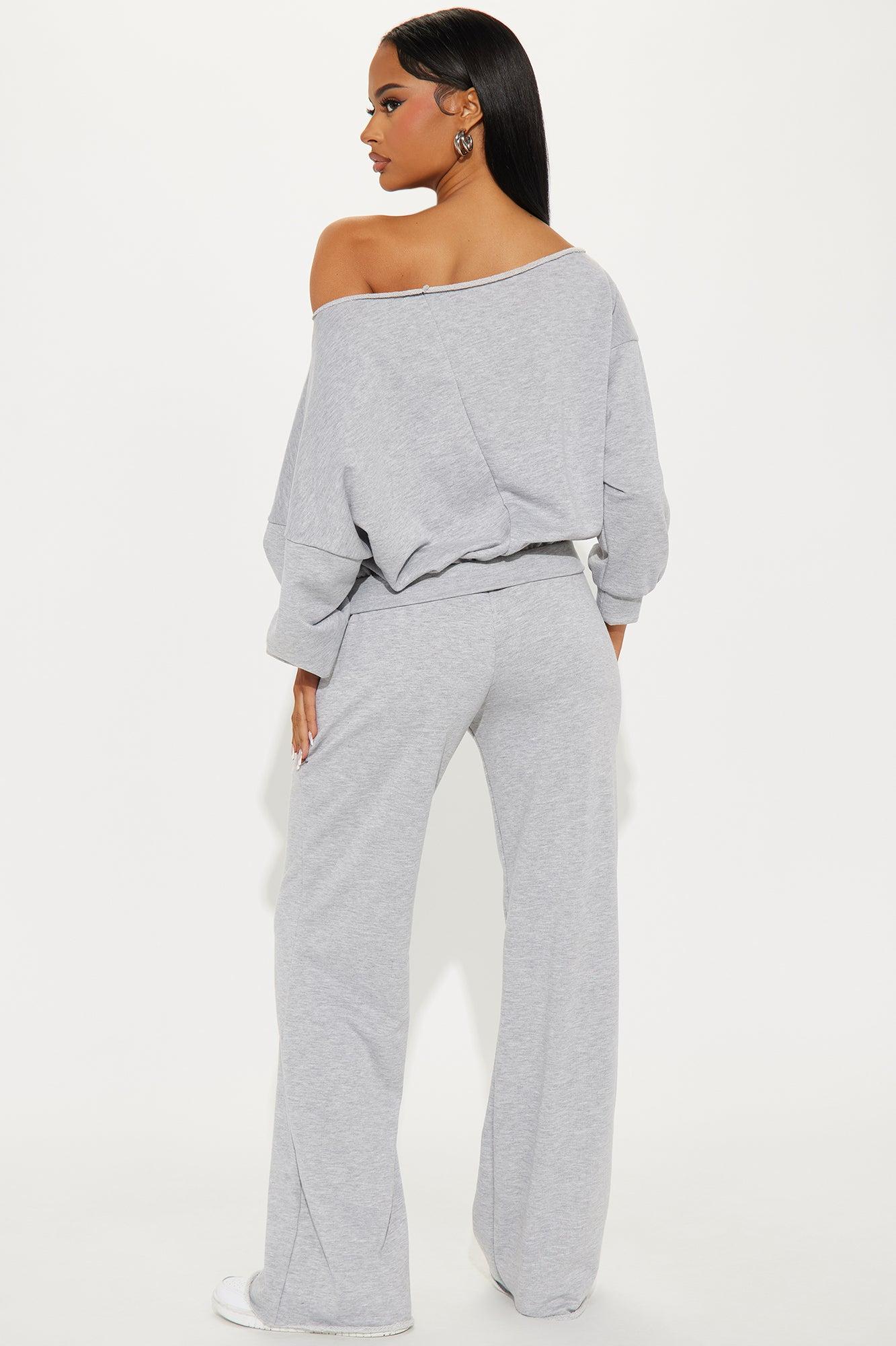 Robyn Off Shoulder Pant Set - Heather Grey Product Image