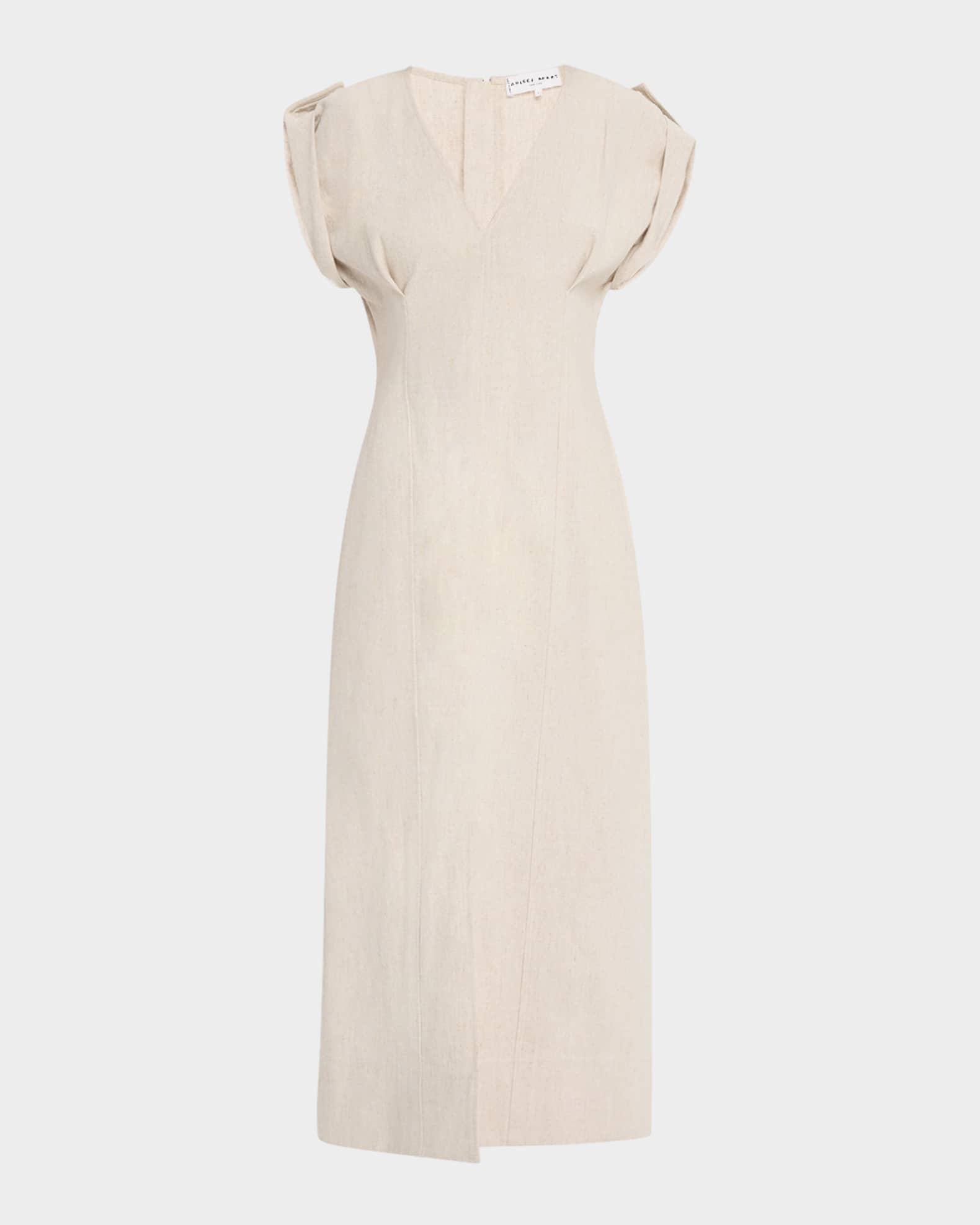 Cap-Sleeve Flax Linen Maxi Dress Product Image