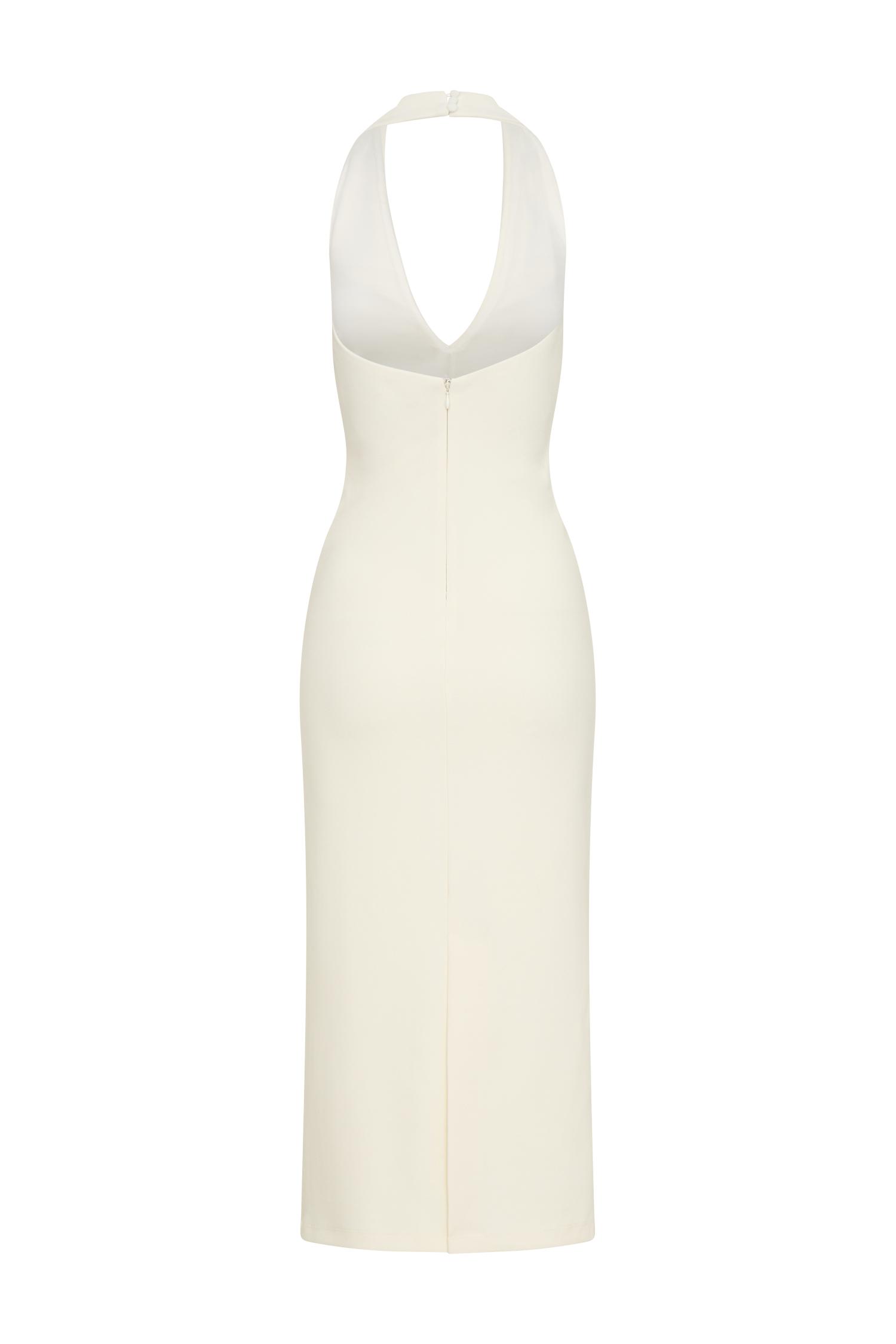 Annita Crepe Halter Midi Dress - Ivory Product Image