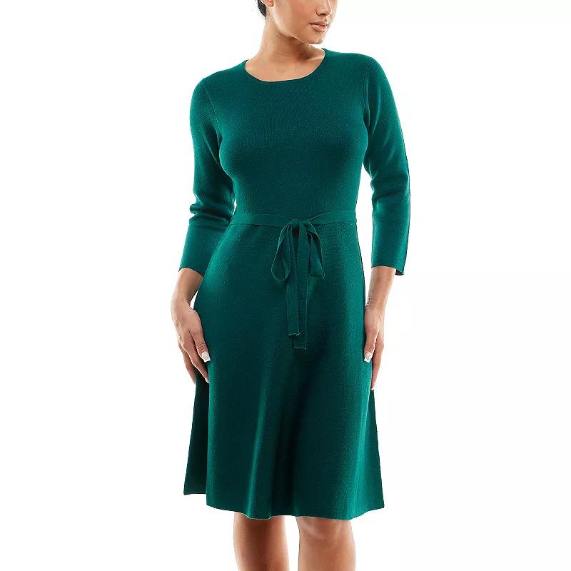 Women's Nina Leonard Belted 3/4 Sleeve Fit & Flare Sweater Dress, Size: Small, Deep Blue Product Image