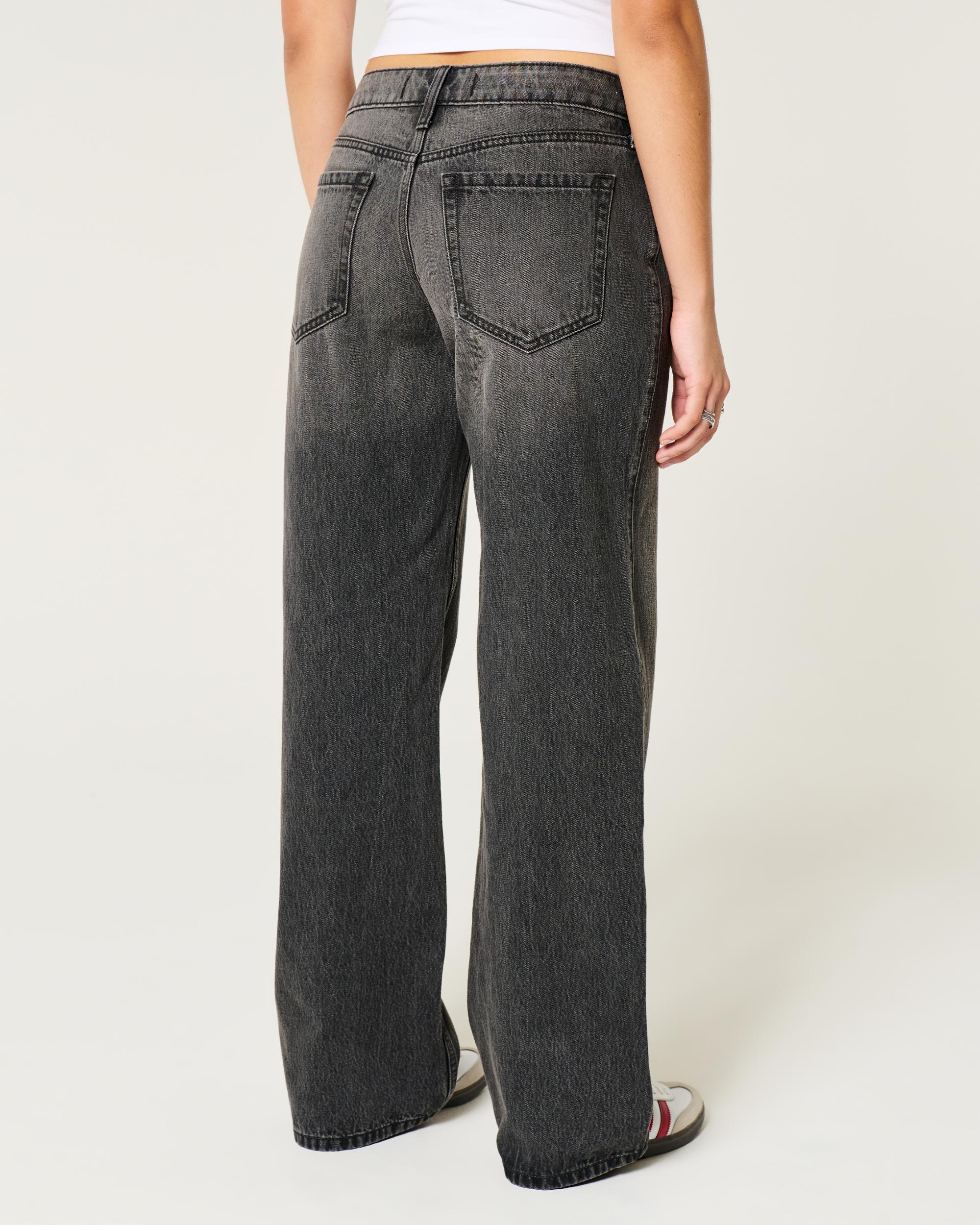 Curvy Low-Rise Washed Black Baggy Jeans Product Image