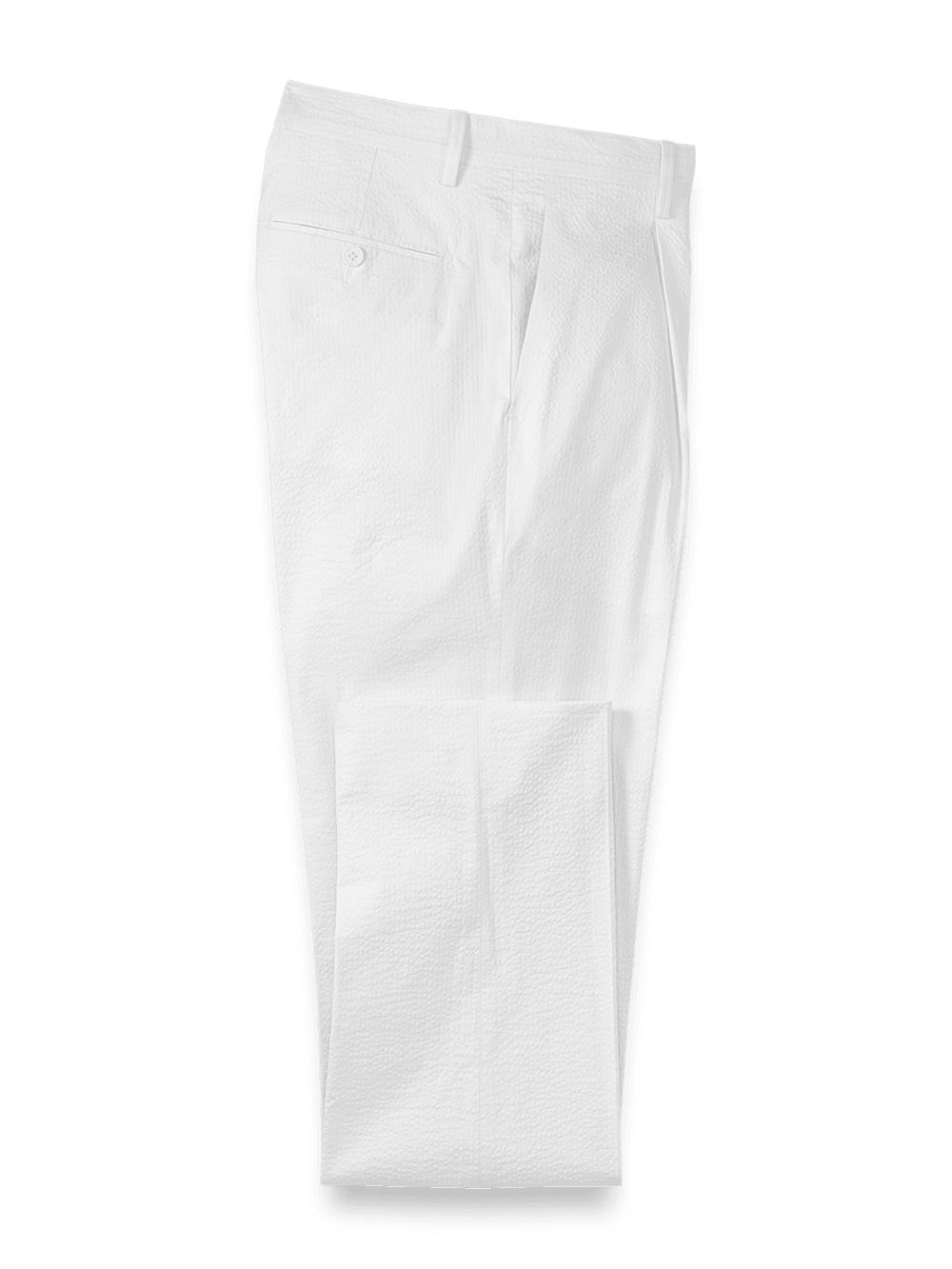 Cotton Seersucker Single Pleated Pants - White Product Image