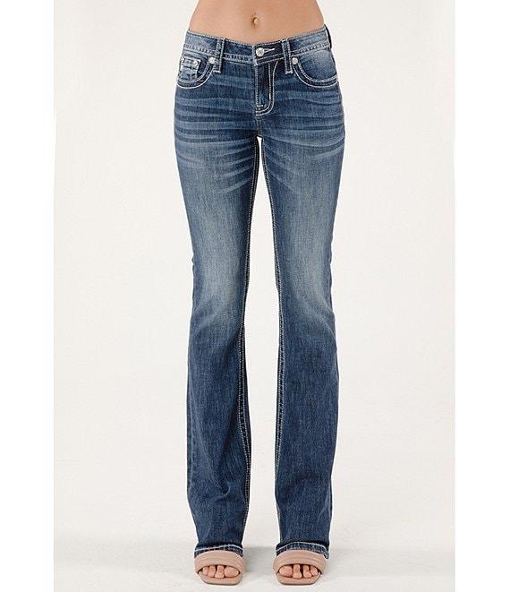 Miss Me Mid Rise Embellished Dreamcatcher Back Pocket Bootcut Jeans Product Image