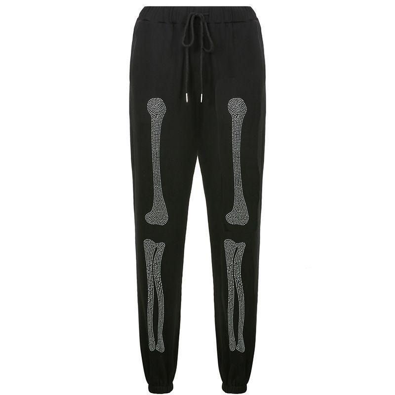 Rhinestone Skeleton Zip-Up Hoodie / Drawstring Sweatpants Product Image