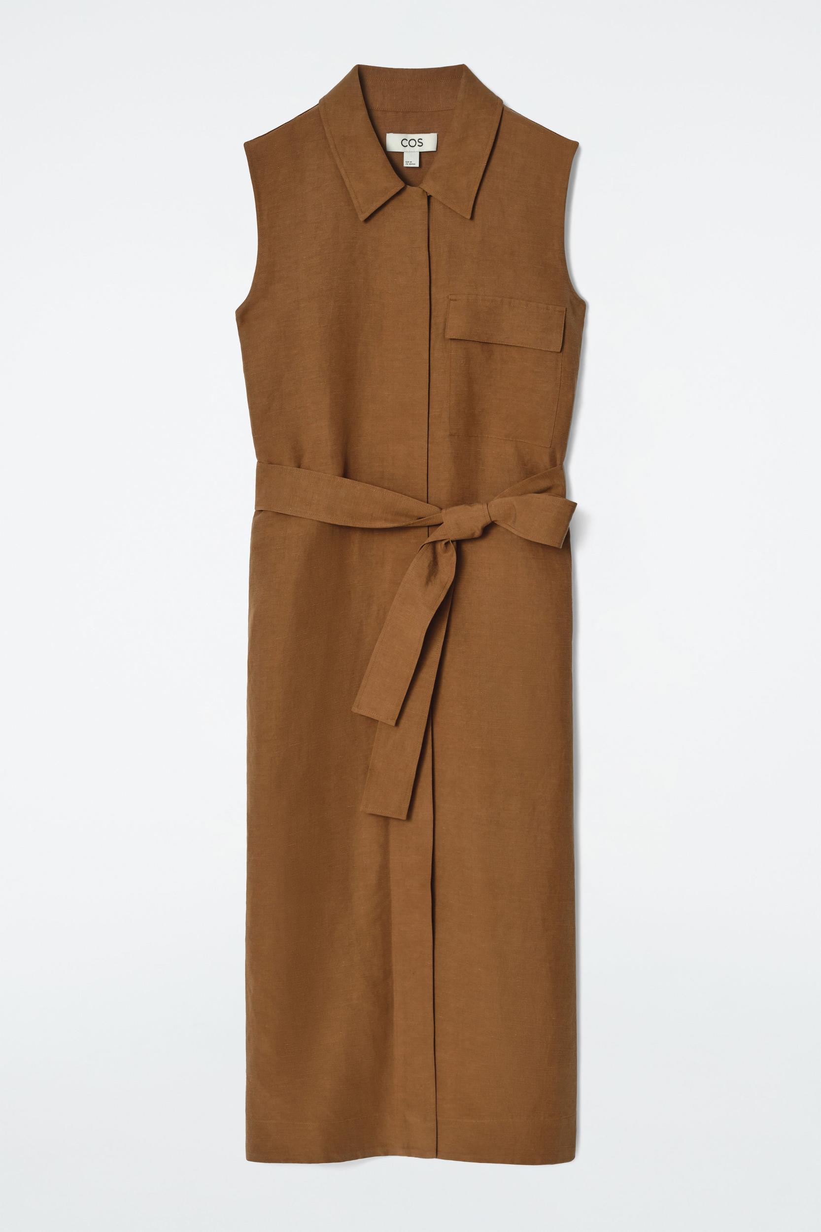 SLEEVELESS UTILITY MIDI SHIRT DRESS Product Image