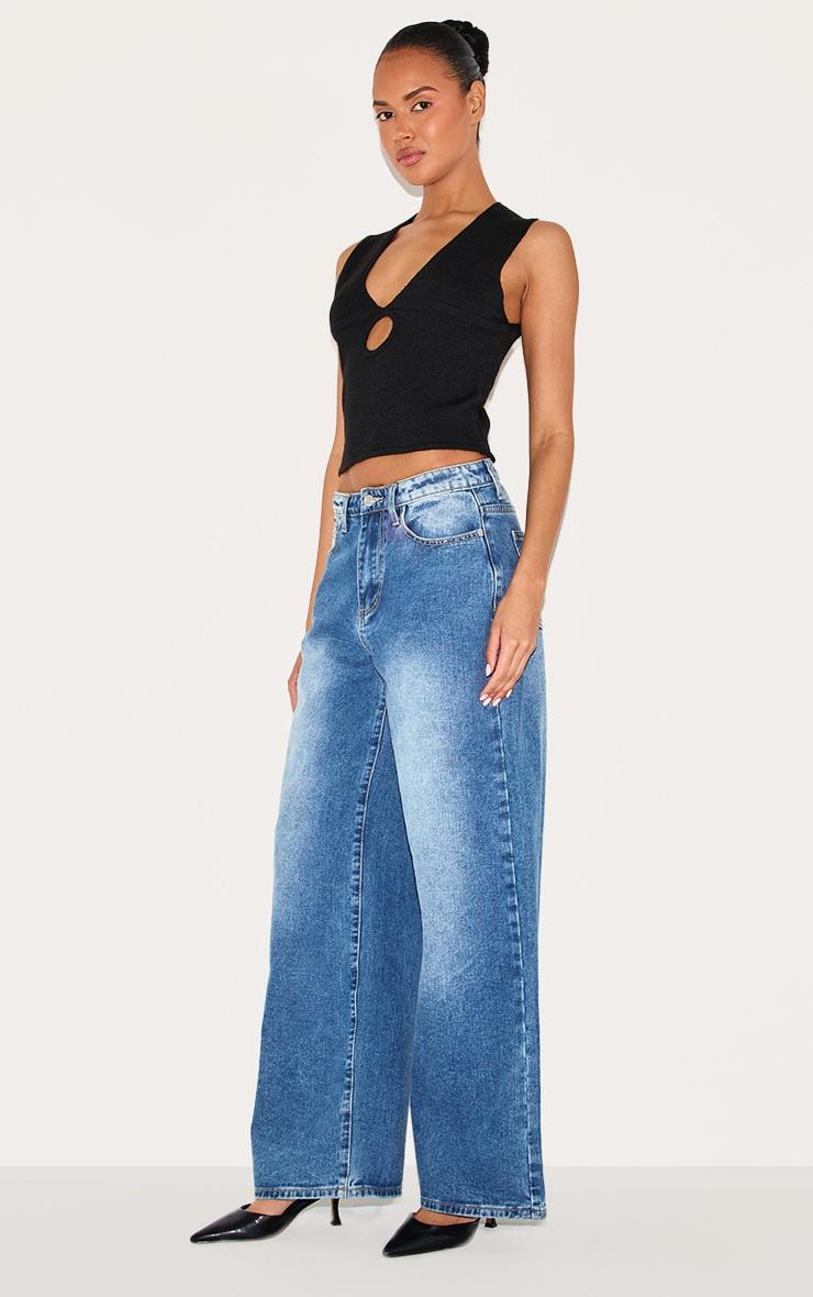 Black Soft Knit Plunge Detail Crop Top Product Image