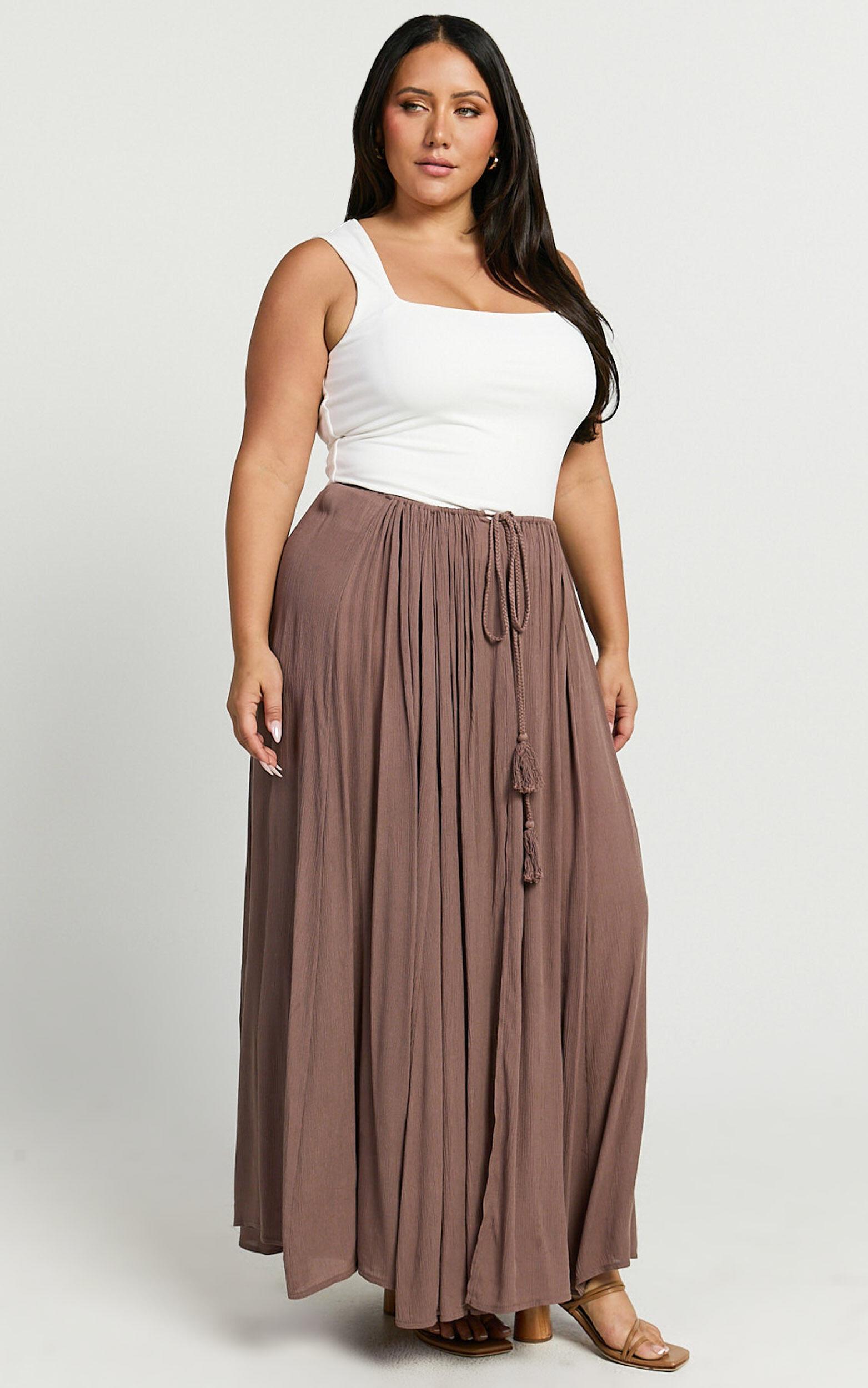 Under The Twilight Maxi Skirt - Thigh Split Skirt in Taupe Product Image