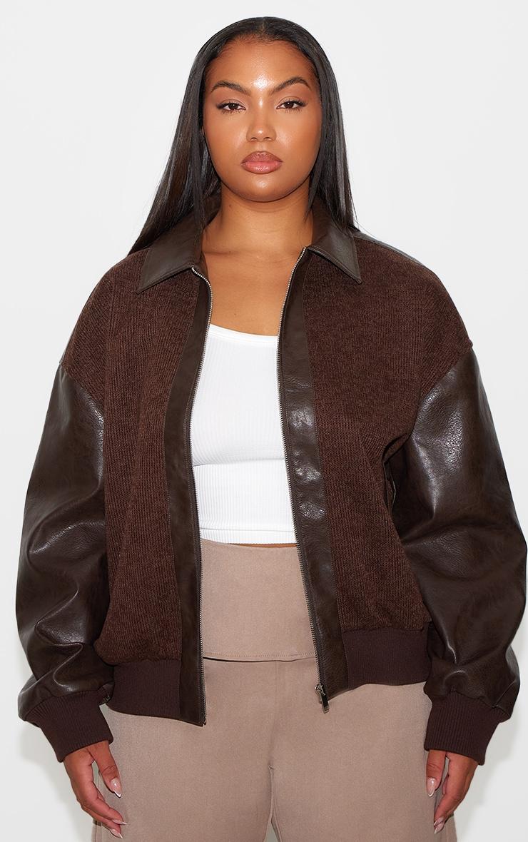 Plus Brown Faux Leather Contrast Jacket Product Image