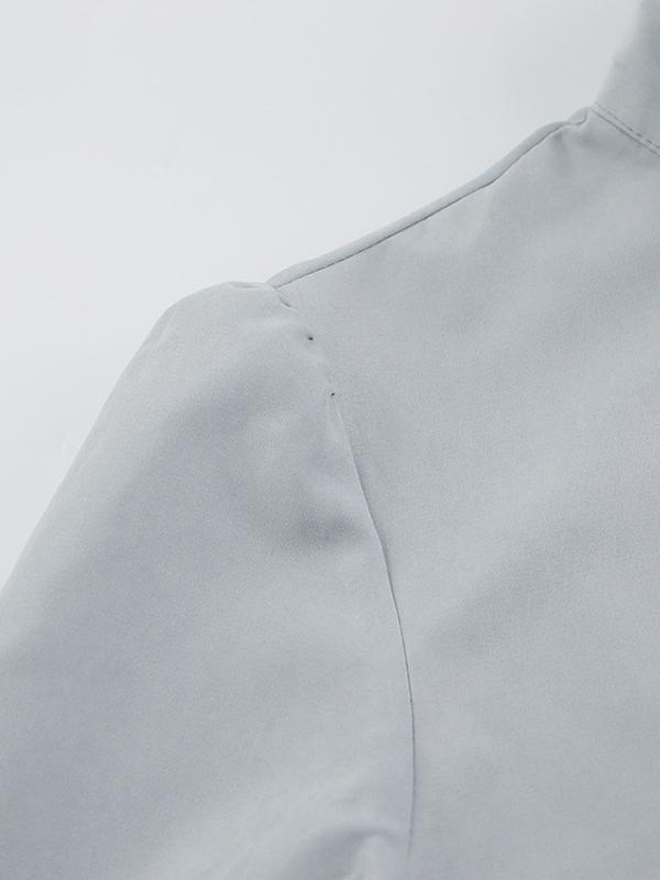 Long Sleeves Loose Solid Color Split-Joint High-Neck Blouses Product Image