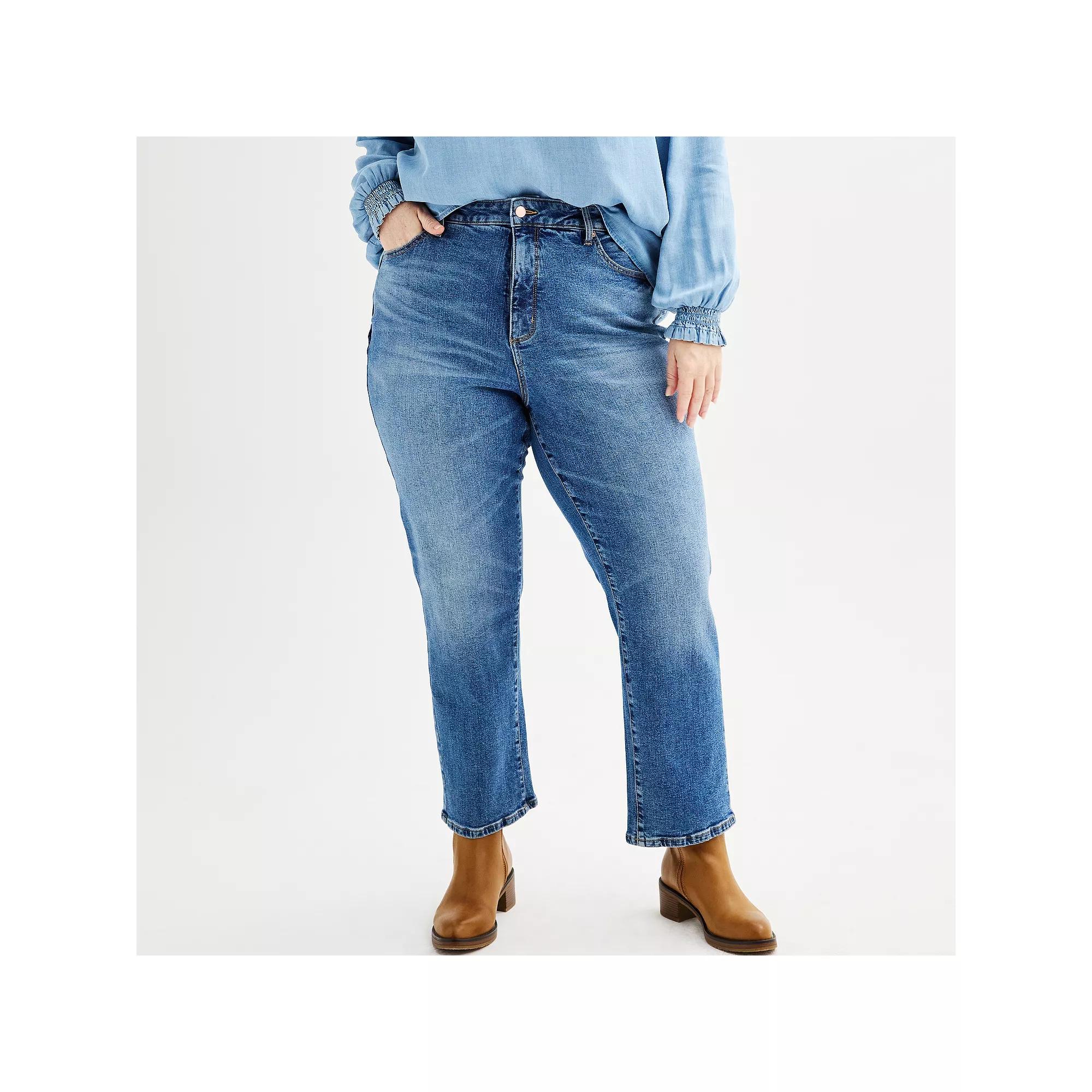 Plus Size Sonoma Goods For Life® High Rise Straight Jeans, Women's, Size: 30 W, Med Blue Product Image