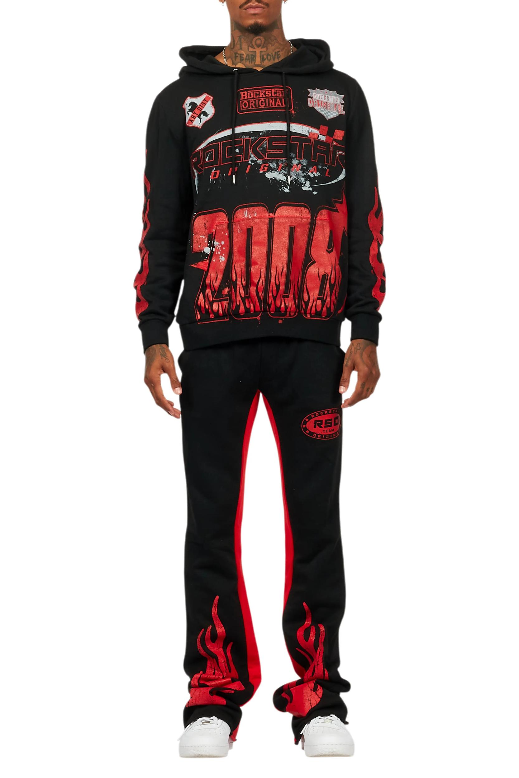 Amos Black/Red Hoodie/Baggy Track Pant Set Male Product Image
