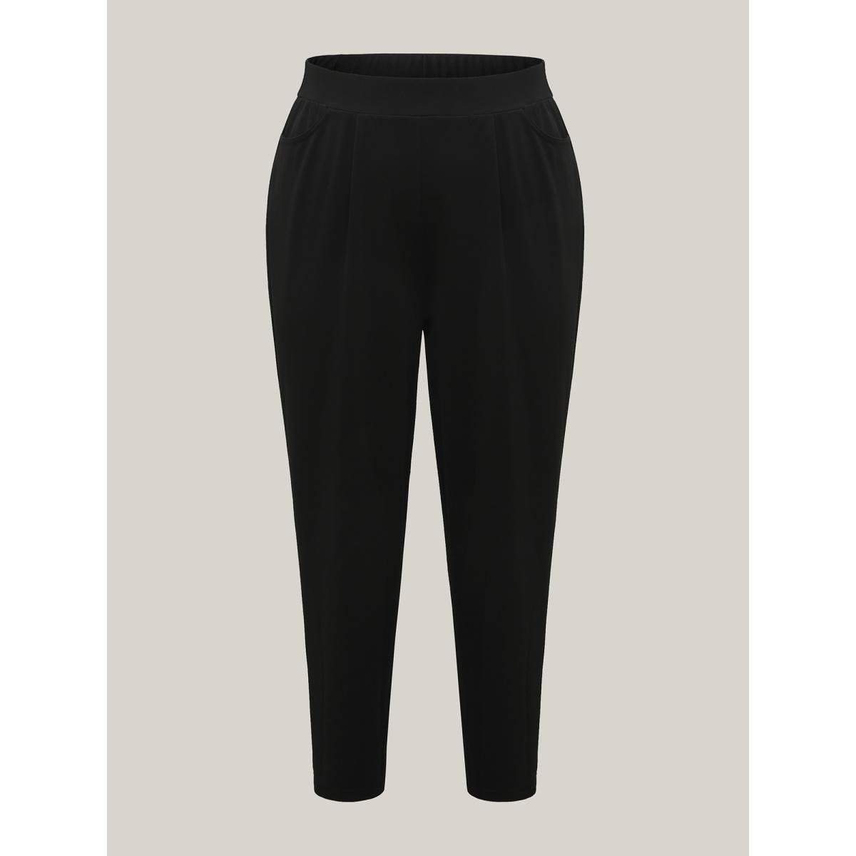 Plus Size Pleated Stretchy Waist Skinny-Fit Pants Women Black Office Bodycon Mid Rise Office Pants BloomChic 12/L Product Image