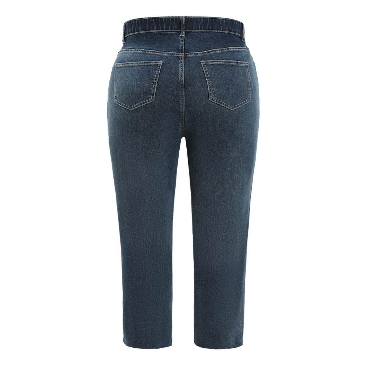 Plus Size Very Stretchy High Rise Dark Wash Split Jeans Women Midnight Casual Plain Slit High stretch Pocket Jeans BloomChic 12/L Product Image