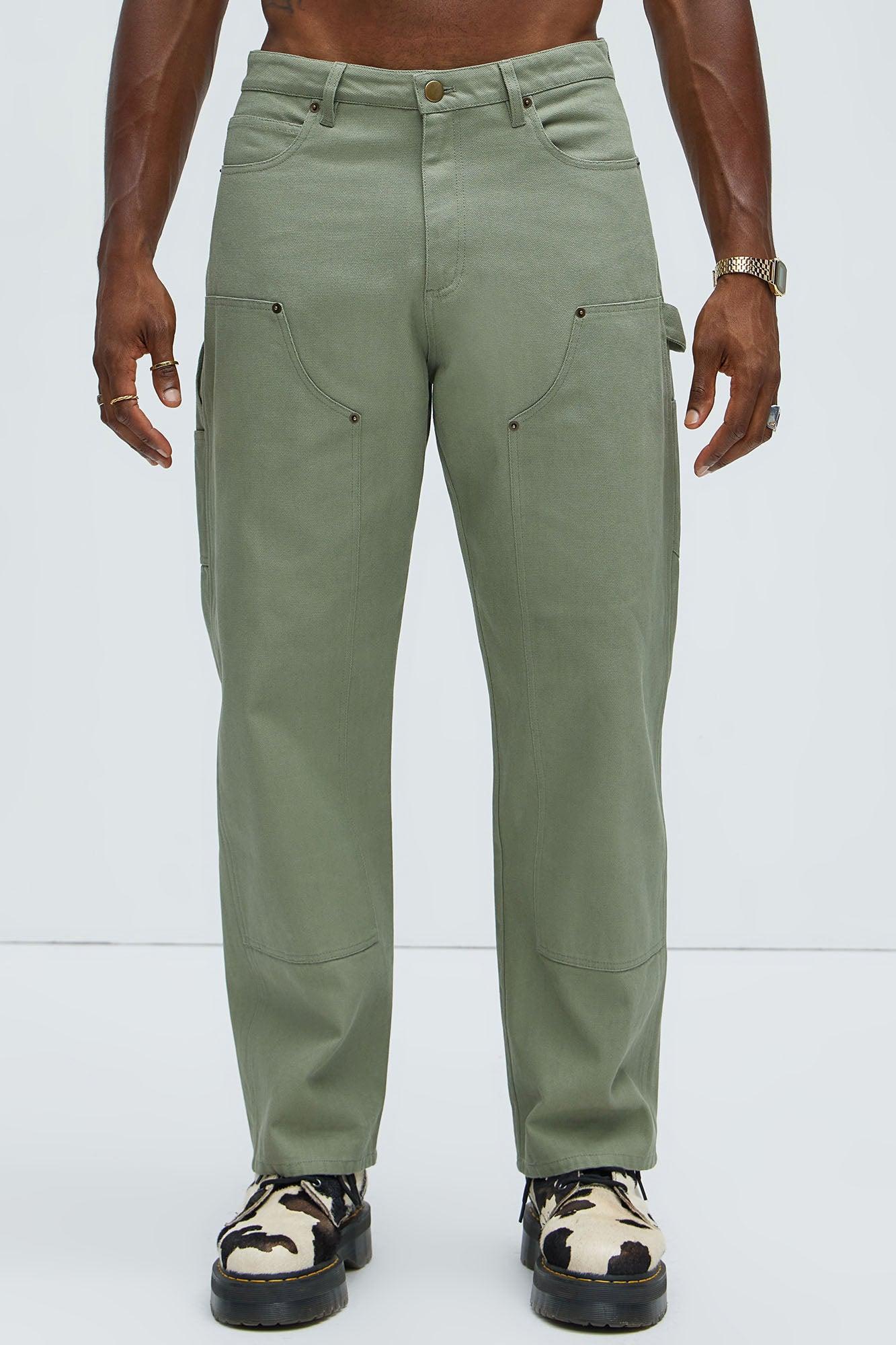 Alexander Double Knee Straight Utility Canvas Pants - Olive Product Image