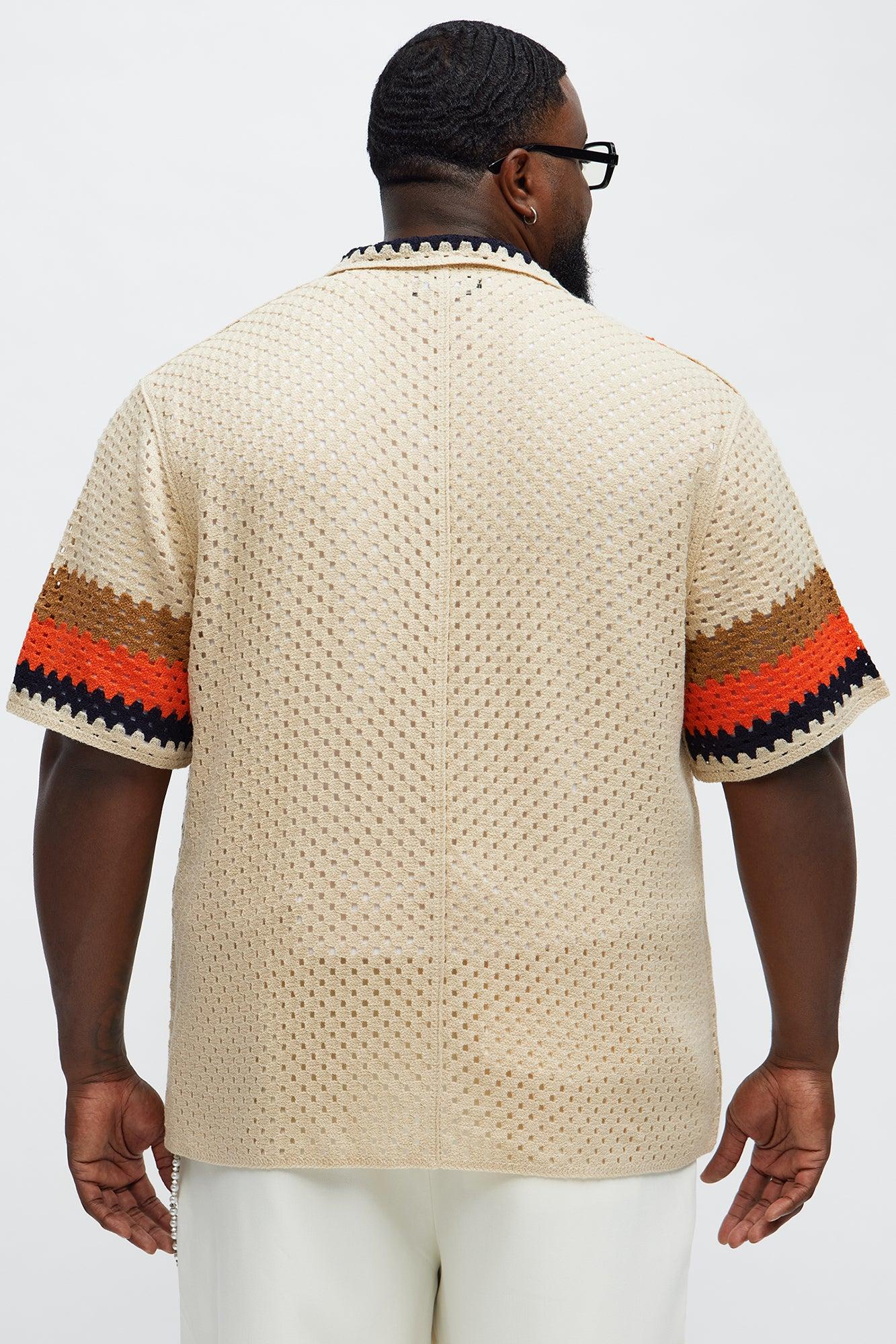 Resort Life Crochet Cuban Collar Shirt - Tan/Multi Male Product Image