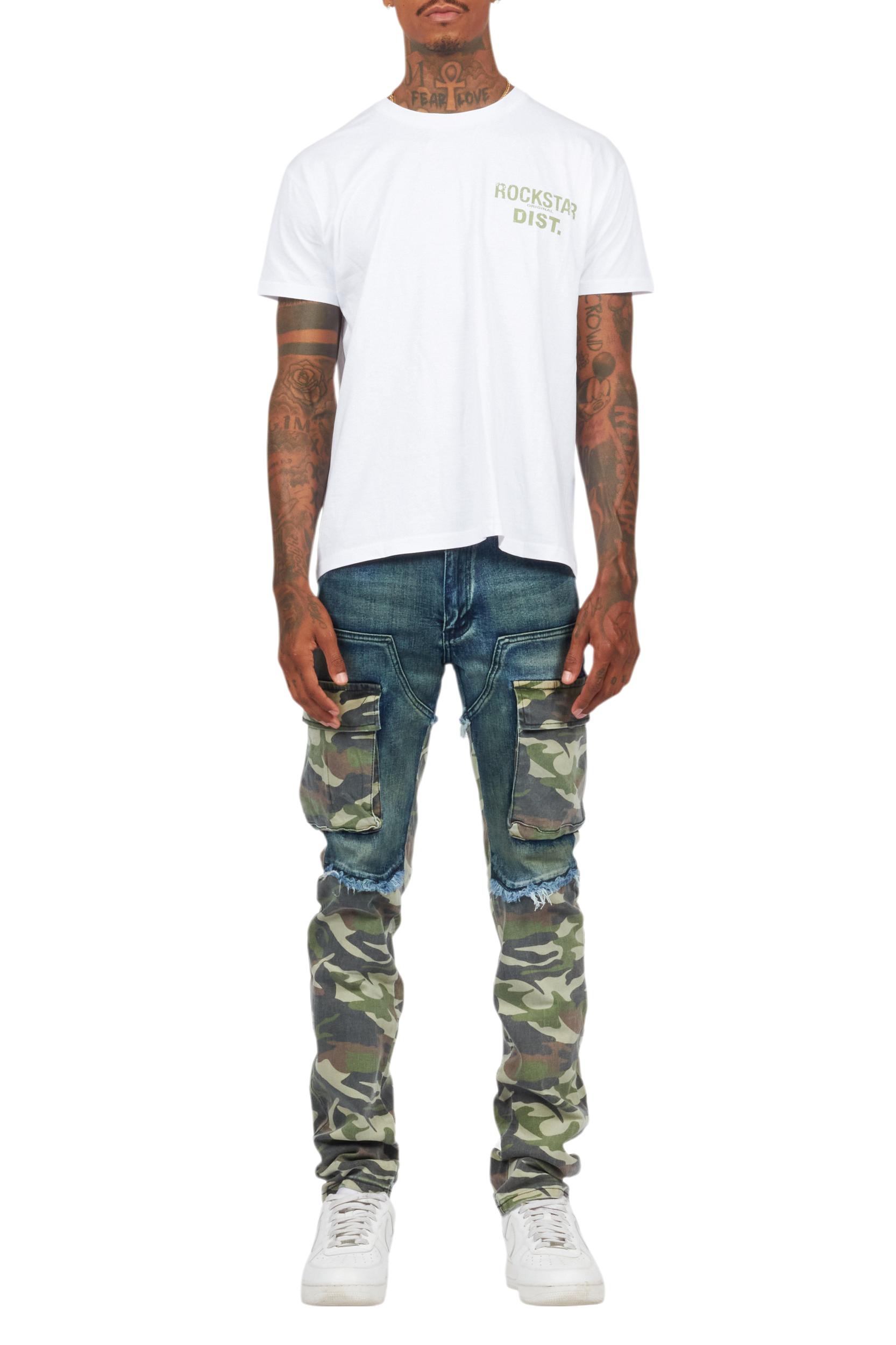 Lake White/Green T-Shirt & Denka Dark Blue Slim Jean Bundle Male Product Image