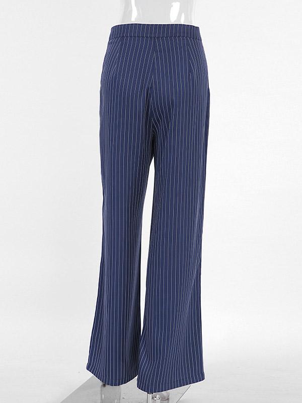 High Waisted Wide Pants Buttoned Striped Pants Trousers Product Image