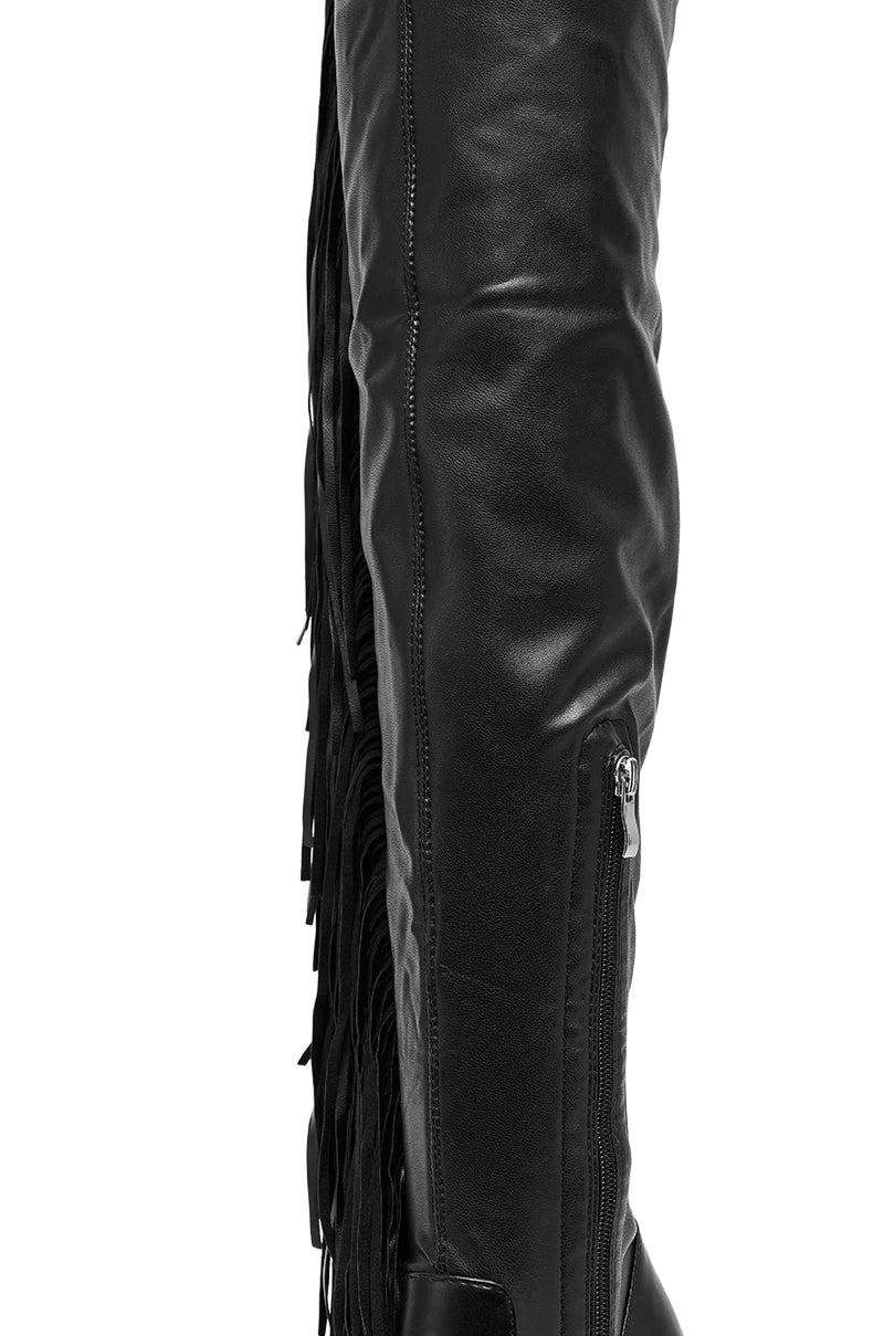 AZALEA WANG KATRICIA BLACK FRINGE CHUNKY BOOT Product Image