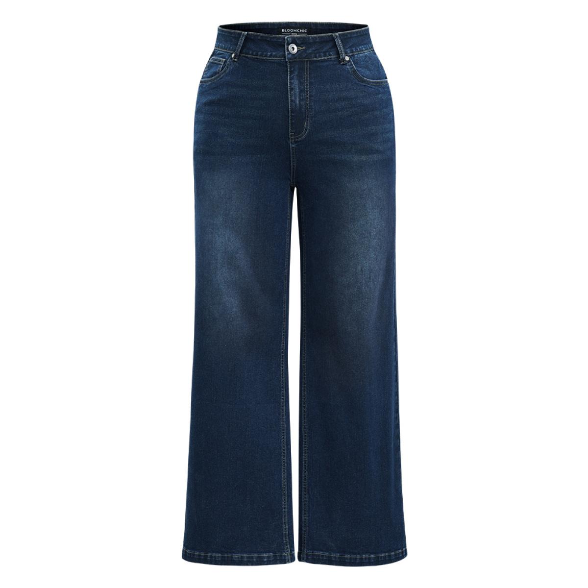 Plus Size Vintage Dark Wash Wide Leg Jeans Women Midnight Casual Plain Plain High stretch Pocket Jeans BloomChic 24/3X Product Image
