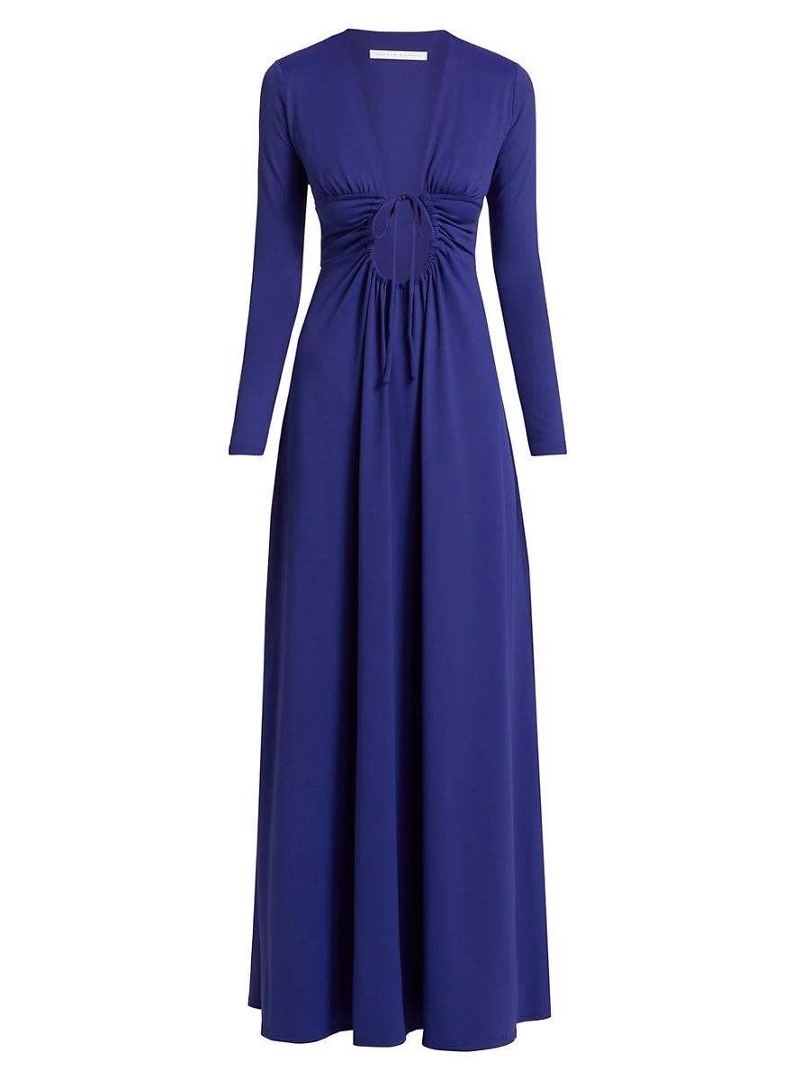 Womens Gathered Tie Long-Sleeve Dress Product Image