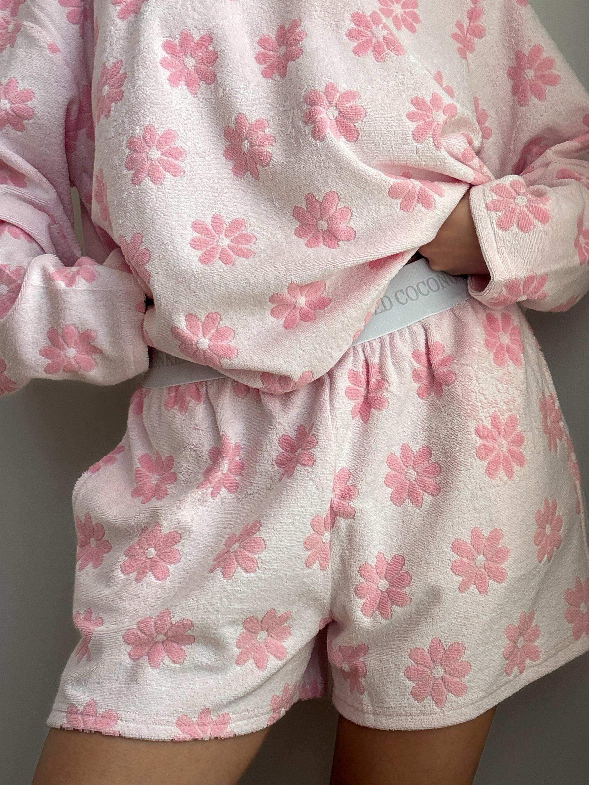 Pink Flower Pajama Shorts Product Image