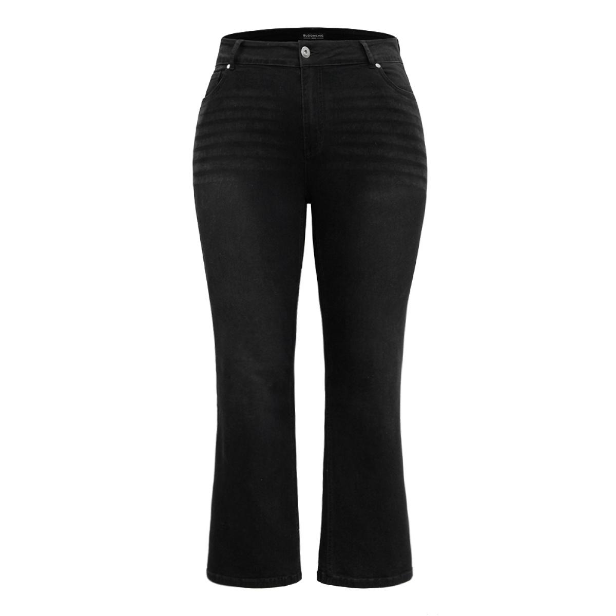 Plus Size Bootcut Full Length Pocket Black Wash Jeans Women DimGray Casual Plain Plain High stretch Pocket Jeans BloomChic 30/6X Product Image