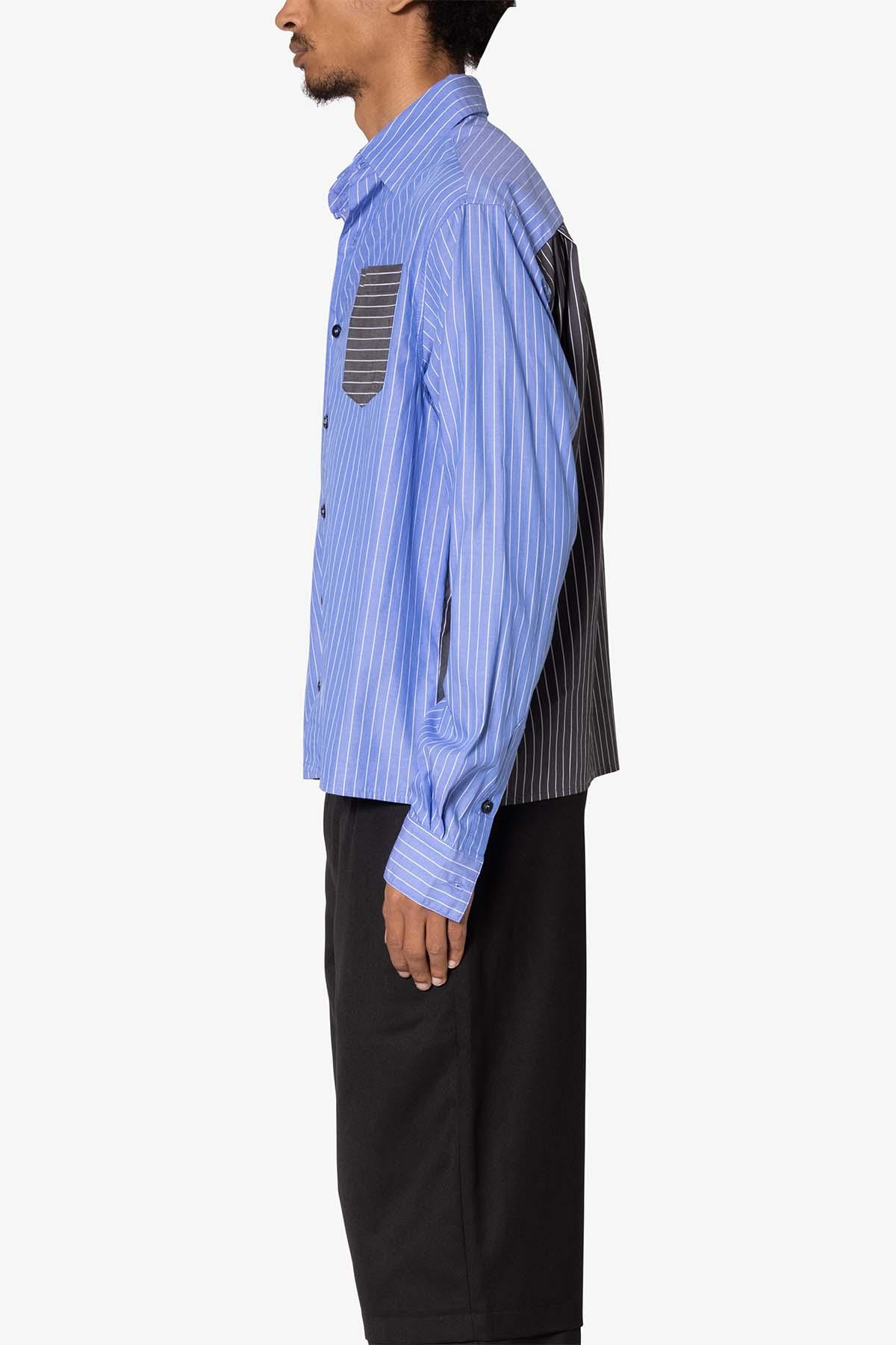 Contrast Sleeve Striped Shirt - Blue Product Image