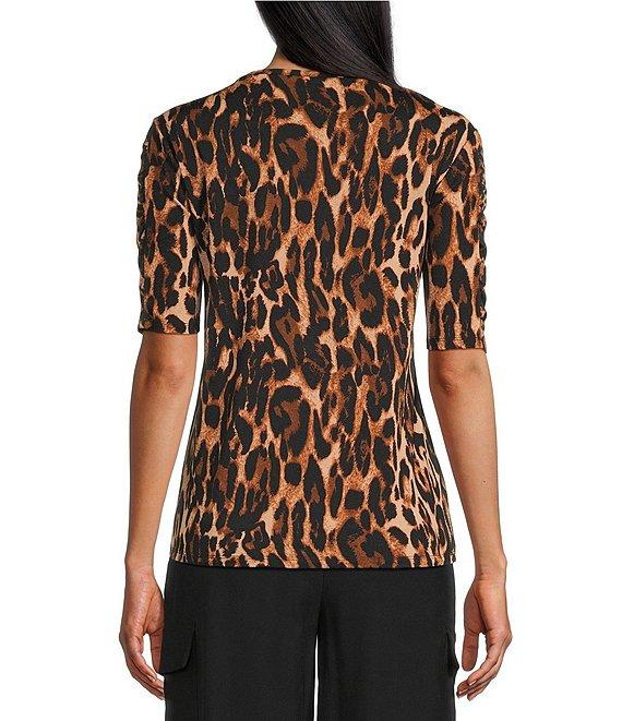 Investments Knit Animal Print Elbow Length Sleeve Crew Neck Top Product Image