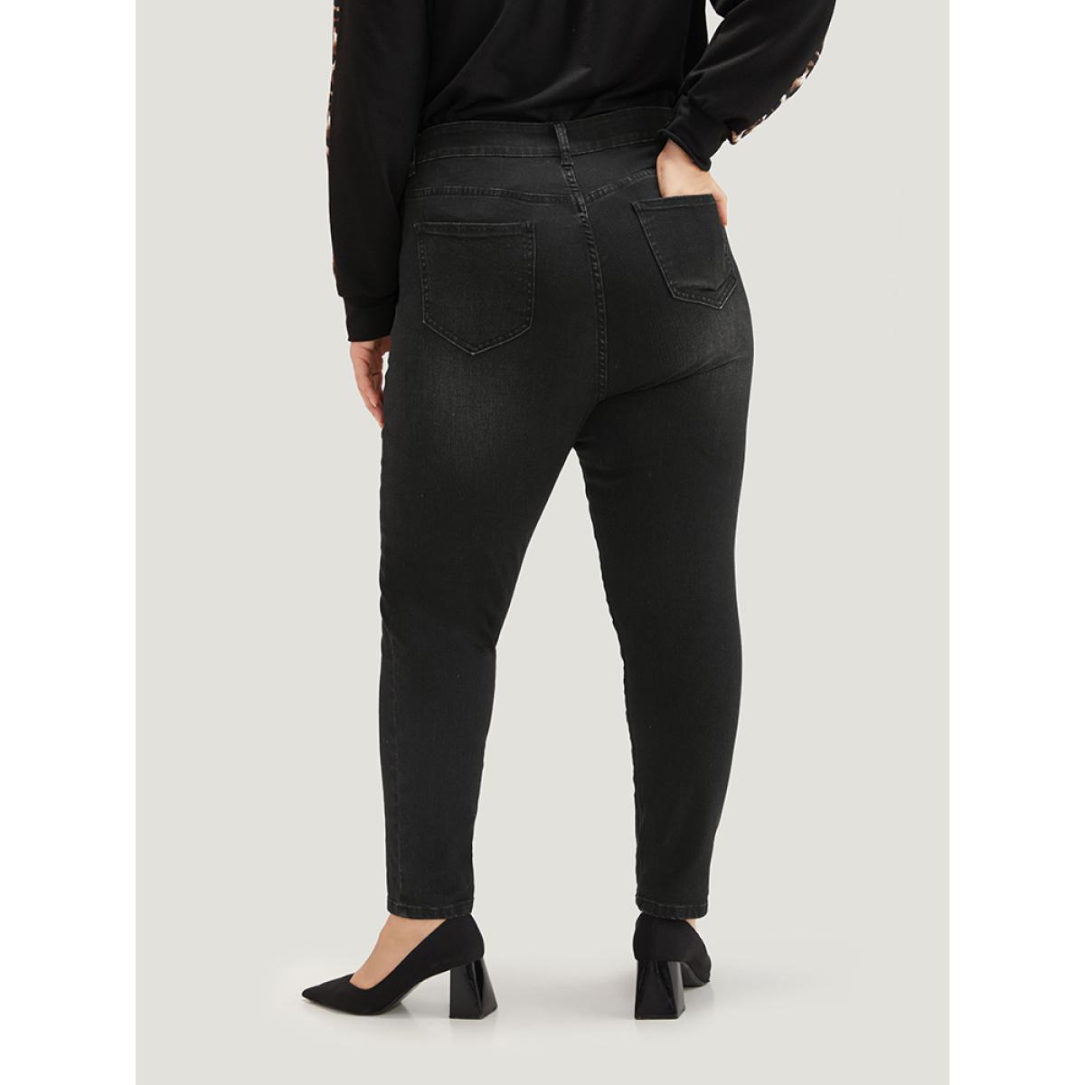 Plus Size Skinny High Rise Black Wash Jeans Women Black Casual Plain Plain High stretch Pocket Jeans BloomChic 10/M Product Image