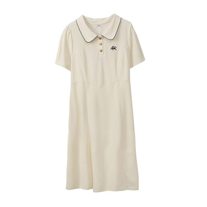 Short-Sleeve Embroidered Contrast Trim Polo Shirt / Short-Sleeve Collar A-Line Dress (Various Designs) Product Image