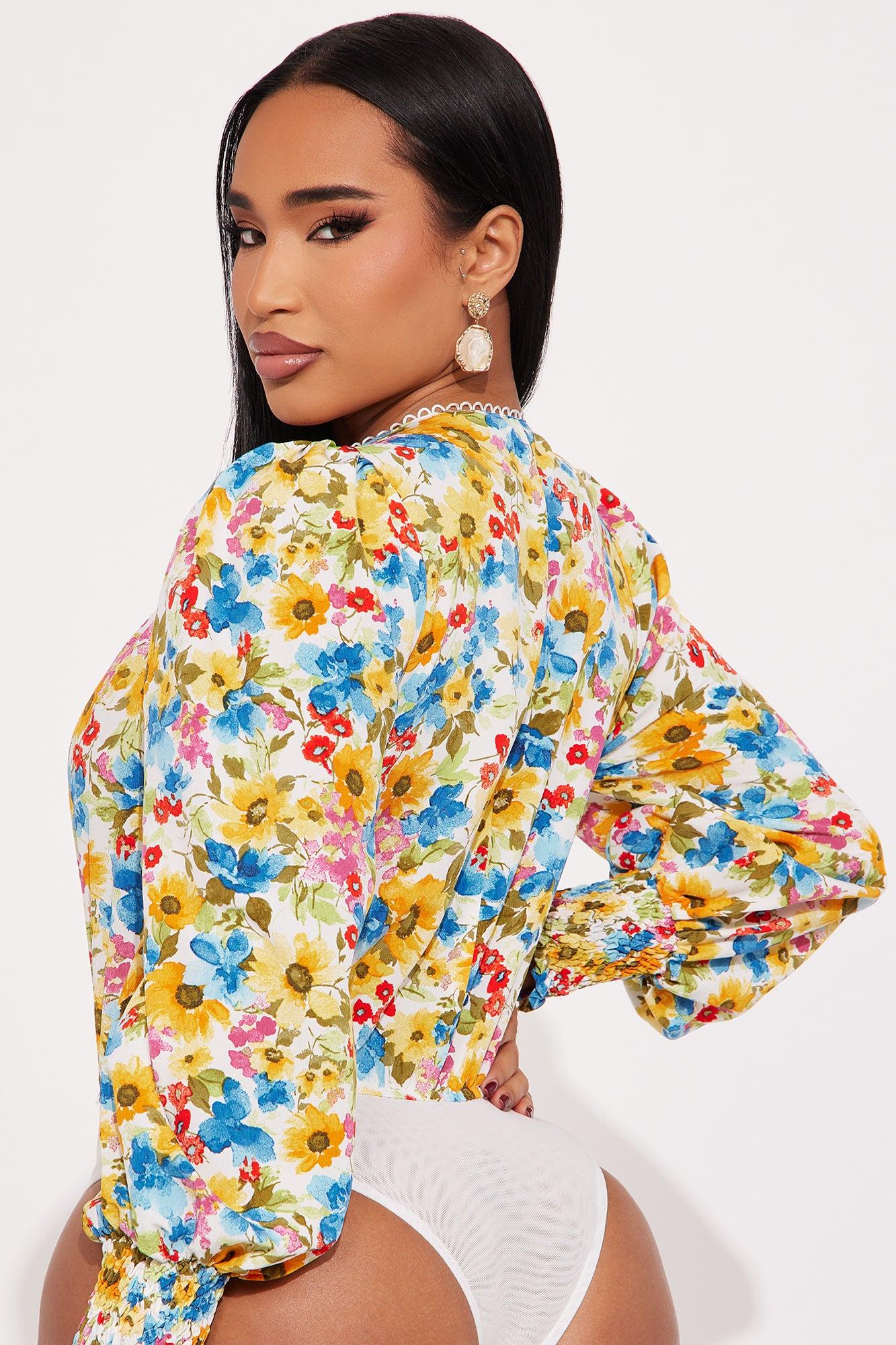 Floral Delight Surplice Bodysuit - Ivory/combo Product Image