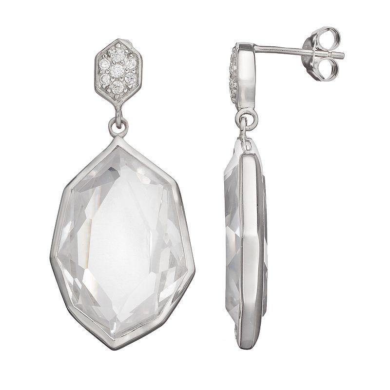 Sophie Miller Cubic Zirconia Sterling Silver Drop Earrings, Women's, White Product Image
