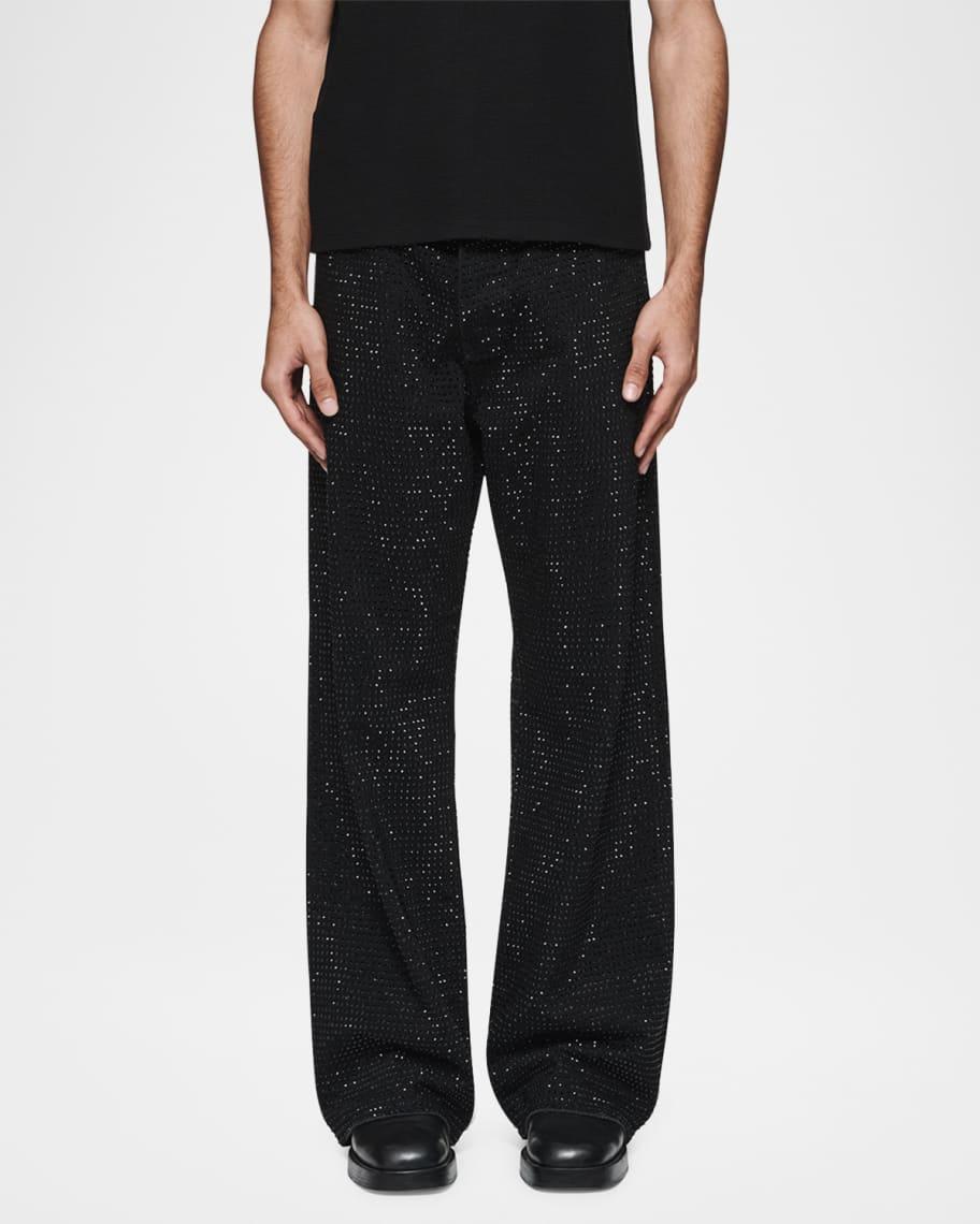 Mens Crystal-Embellished Wide-Leg Pants Product Image