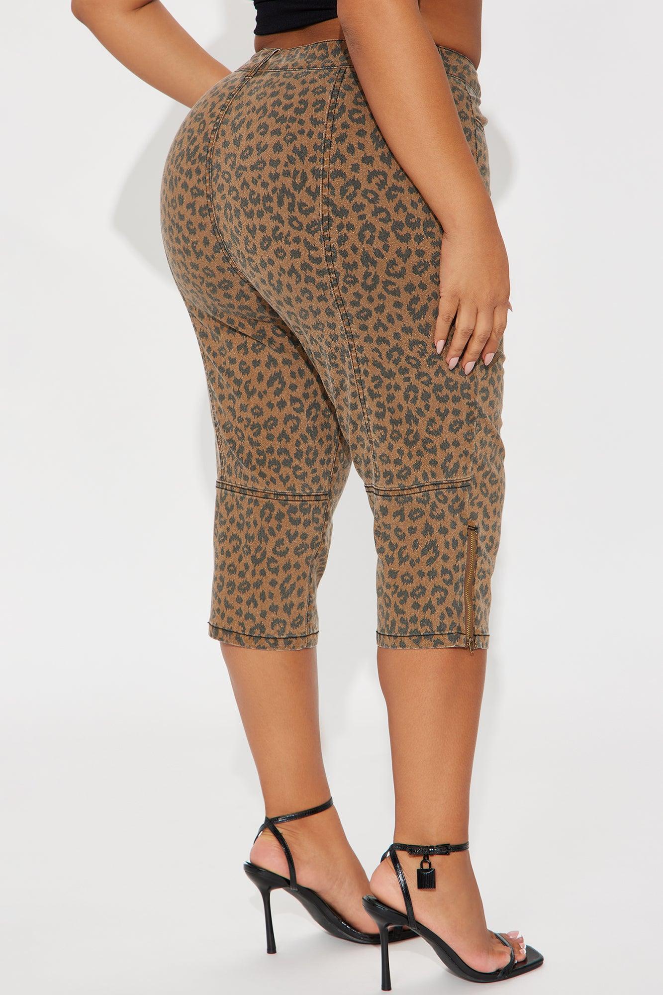 Let's Get Wild Stretch Animal Print Denim Capri - Brown Product Image