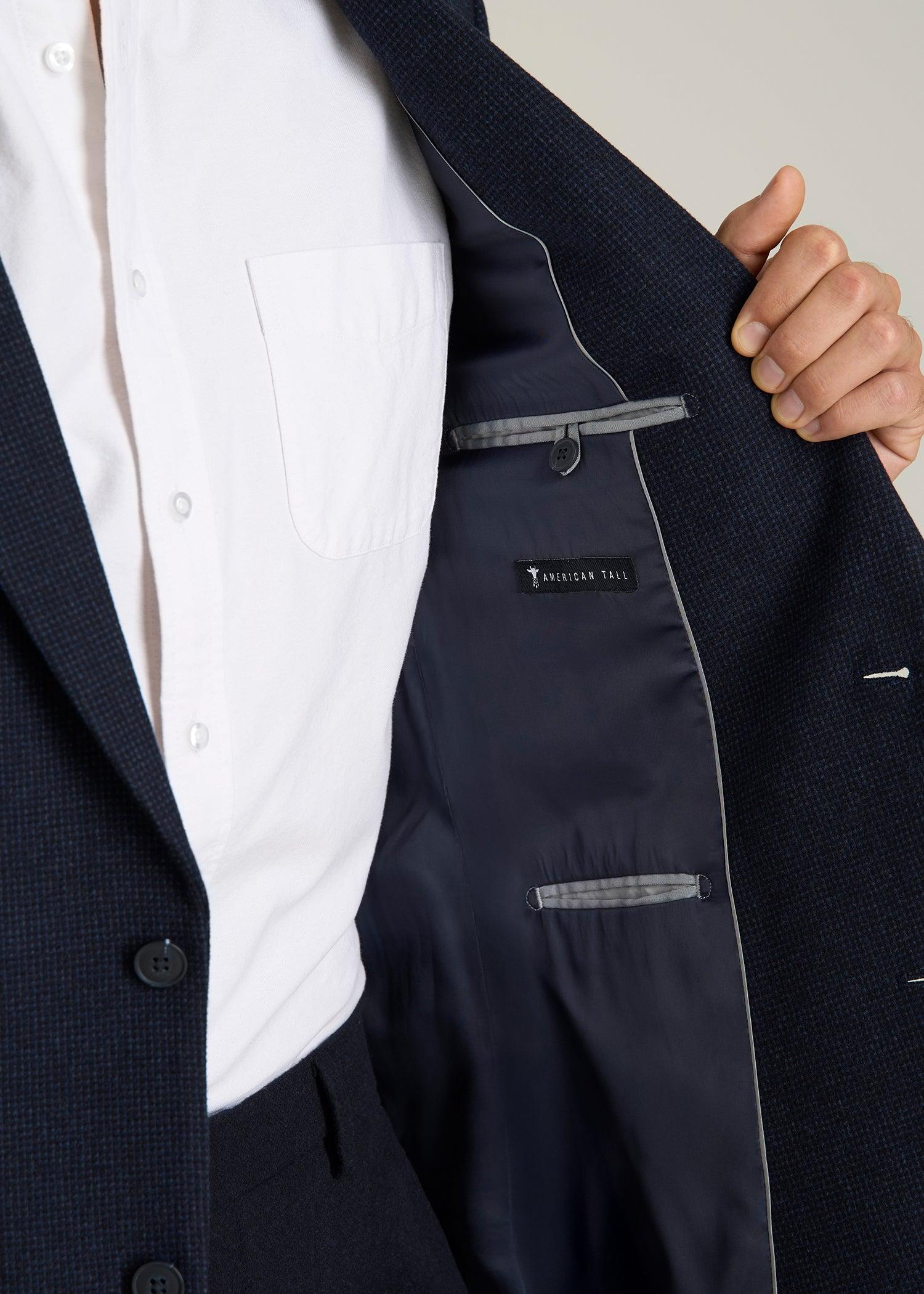 Wool Blend Blazer for Tall Men in Blue Birdseye Male Product Image