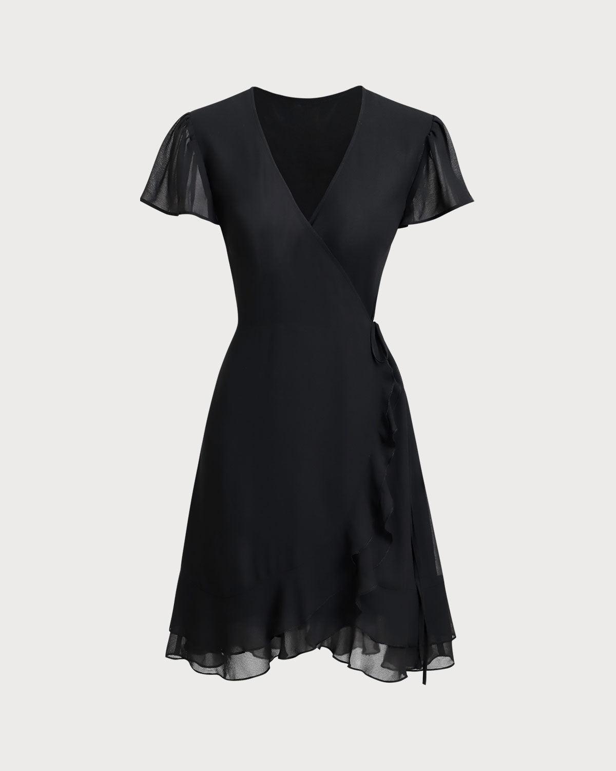 Black V Neck Chiffon Mini Dress Product Image