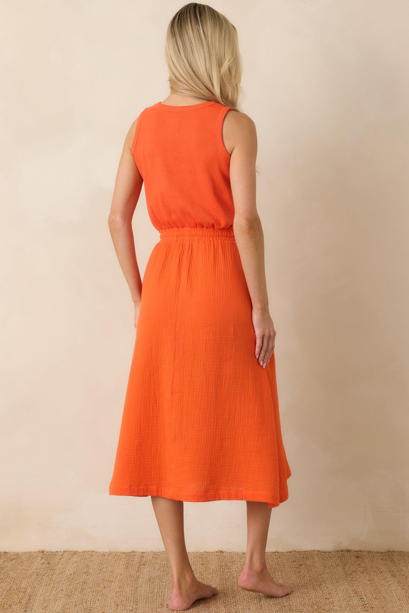 Paradisa Bonita Orange Cotton Sleeveless Midi Dress Product Image