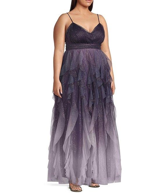 Pear Culture Plus Size Ombre Glitter Mesh Sleeveless V-Neck Dress Product Image