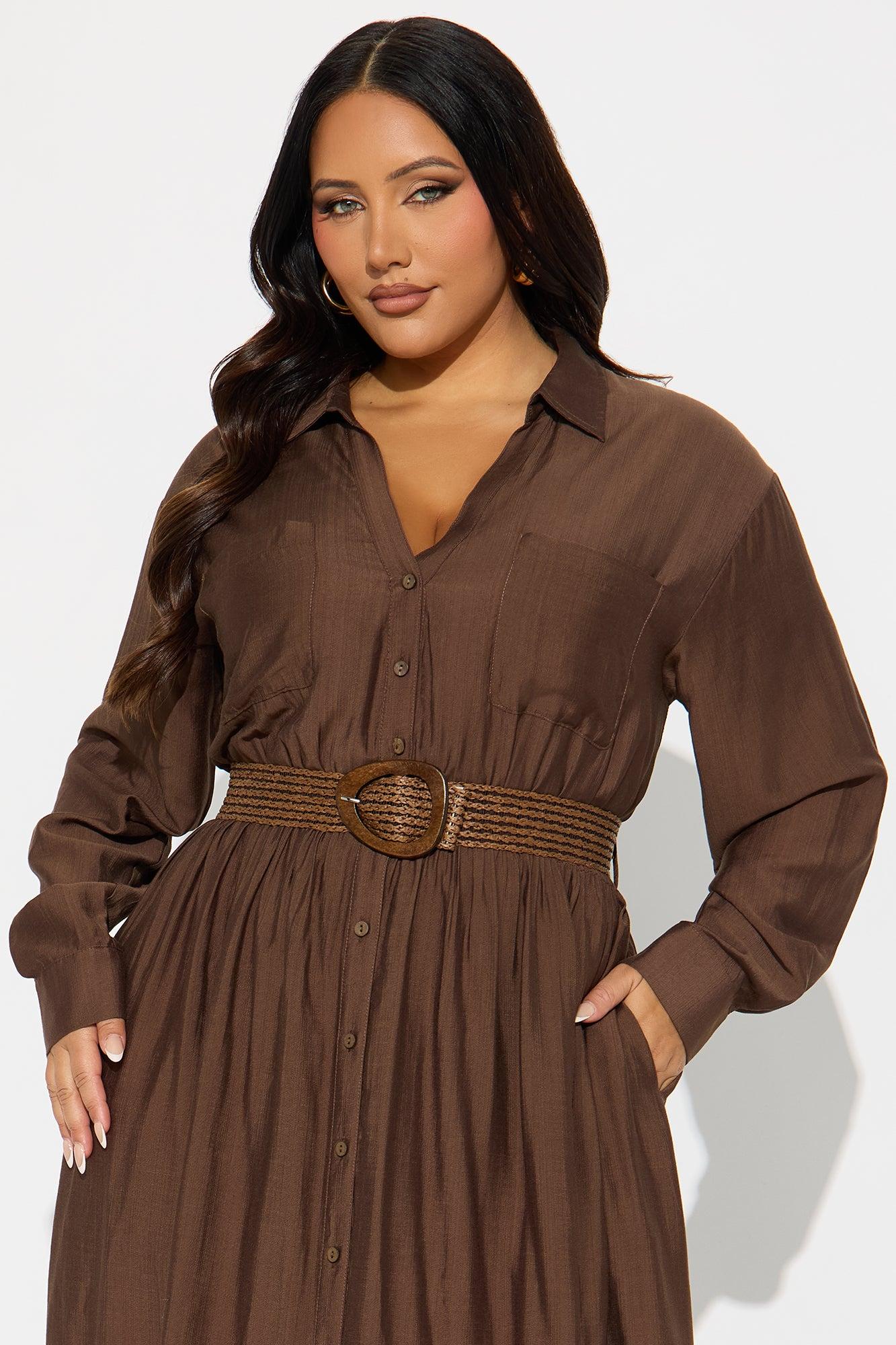 Alaya Linen Maxi Shirt Dress - Brown Female Product Image