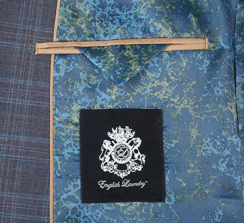 English Laundry 2-Piece Gray Plaid Wool Blend Slim Fit Dress Suit Product Image