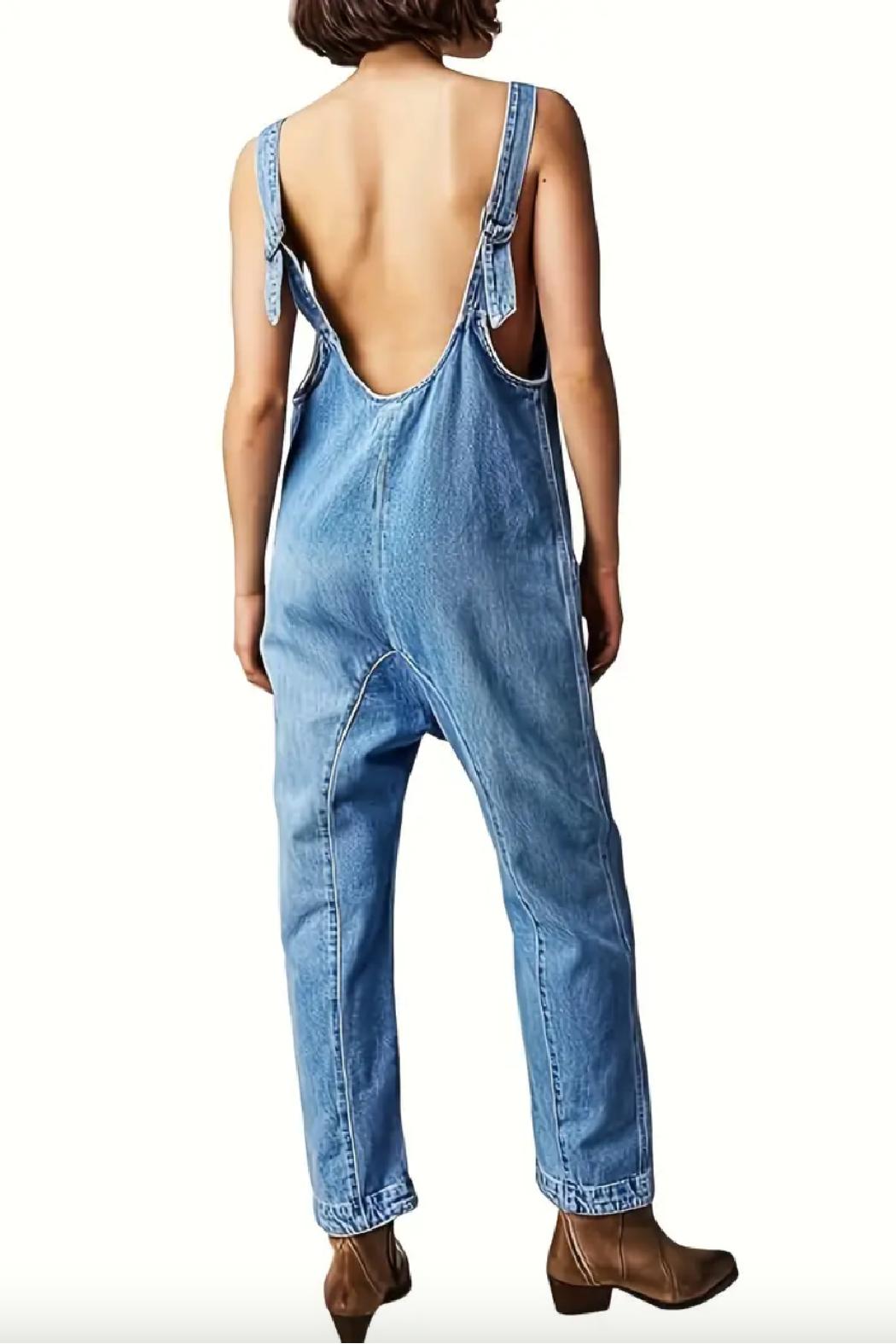 Denim V Neck Overalls Product Image
