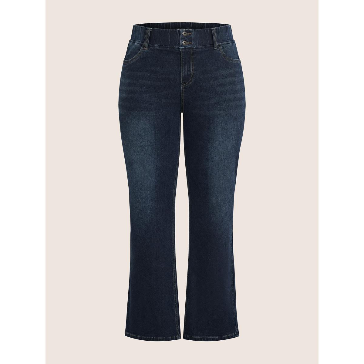 Plus Size Bootcut Elastic Waist Button Down Jeans Women Indigo Casual Plain Plain High stretch Pocket Jeans BloomChic 14/1X Product Image