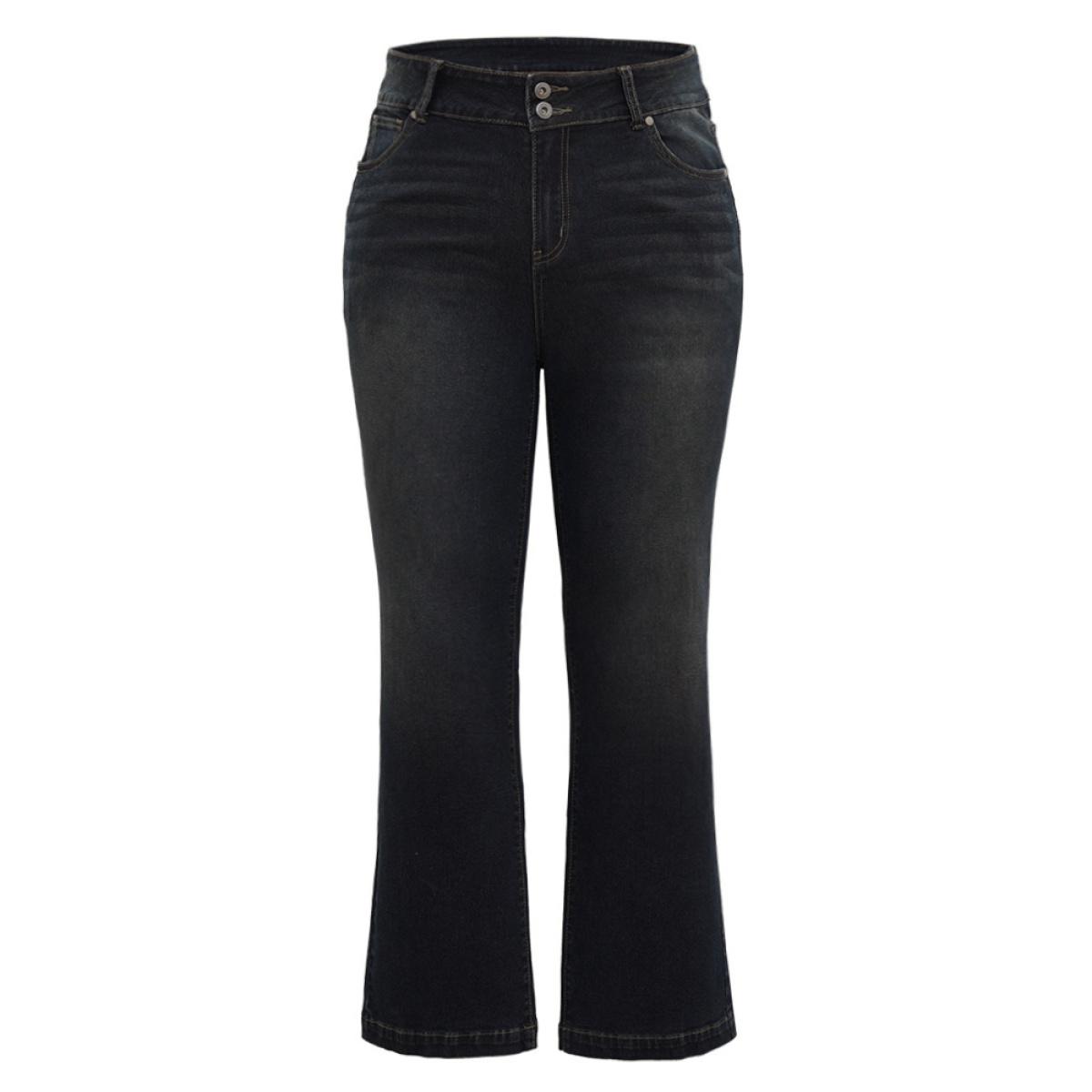 Plus Size Plain Flare Leg Dark Wash Jeans Women Midnight Casual Plain Plain High stretch Pocket Jeans BloomChic 10/M Product Image