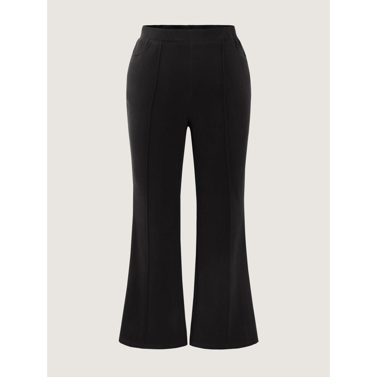 Plus Size Stretchy Pockets Mid Rise Bootcut Pants Women Black Leisure Bootcut Mid Rise Casual Pants BloomChic 14-16/1X Product Image