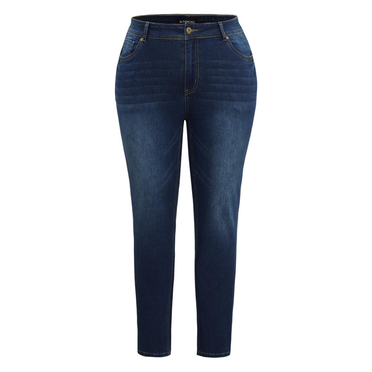 Plus Size Skinny Dark Wash Zipper Fly Jeans Women DarkBlue Casual Plain Plain High stretch Pocket Jeans BloomChic 10/M Product Image