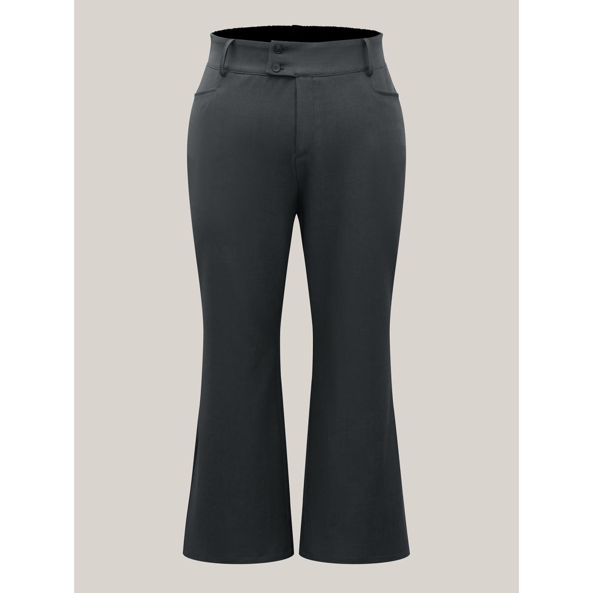 Plus Size Overlap Waist Buckles Classic Bootcut Pants Women DimGray At the Office Bootcut Mid Rise Office Pants BloomChic 28/5X Product Image